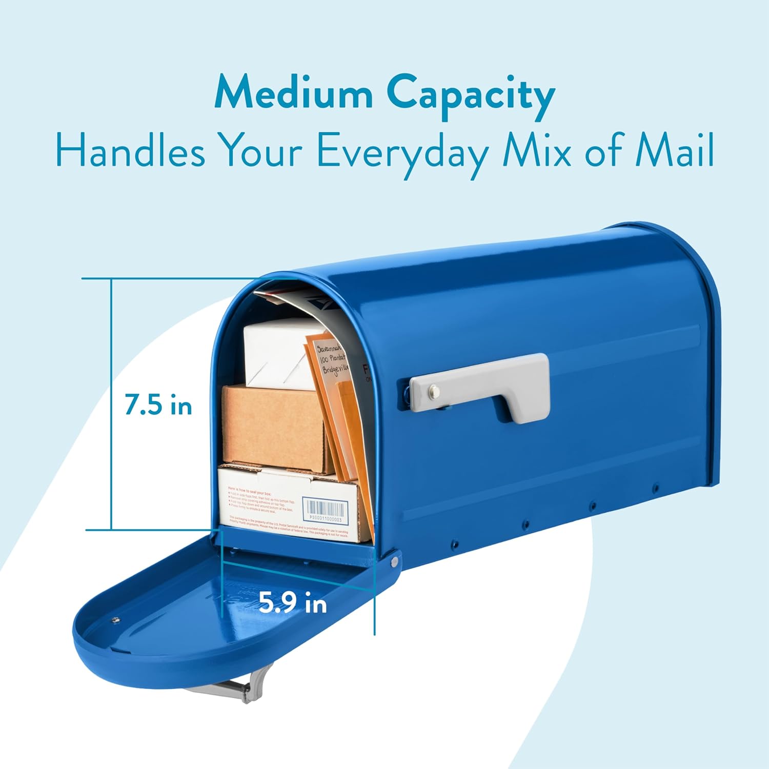 Architectural Mailboxes Chadwick™ Heavy Duty Steel Metal Post Mounted Mail Box for Outside, Blue, Medium USPS Approved Curbside Mailbox