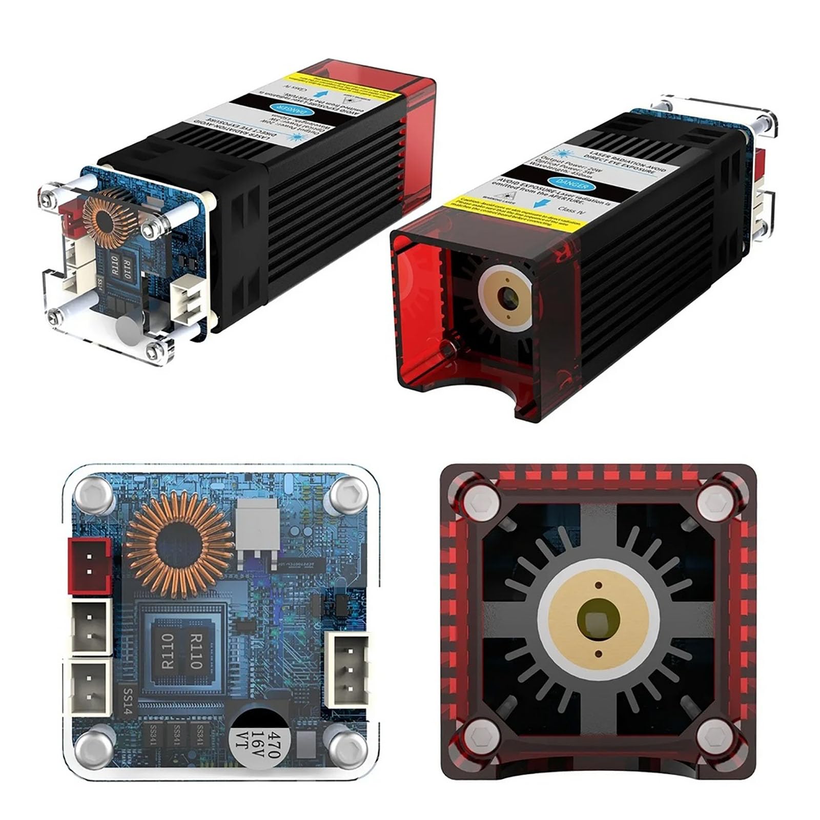 RATTMMOTOR 40W Lasermodul,10000 mW Optisches Leistungsmodul 450nm Wellenlänge High Power Kompressed Spot Laser Kopf Für 3020 4030 CNC Fräsmaschine DIY Gravur Holz Metall