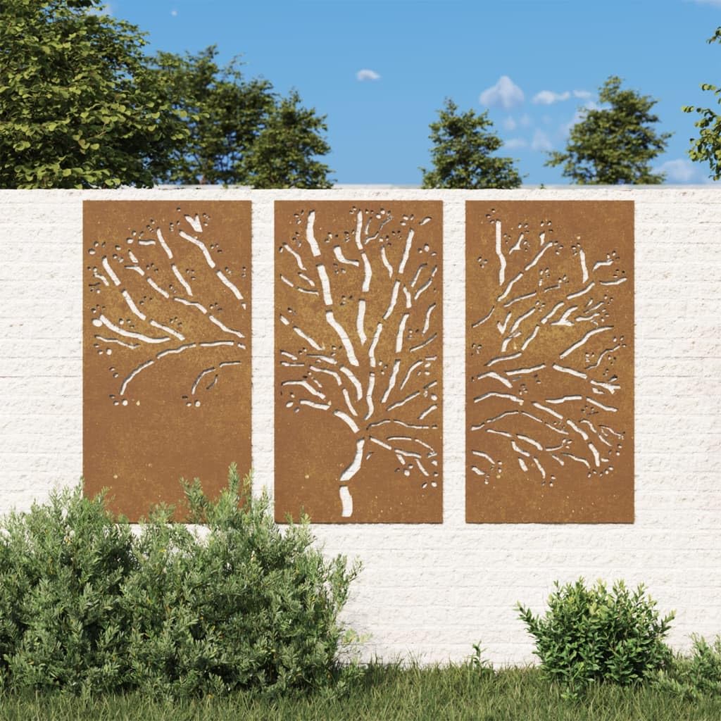 vidaXL Décorations murales Jardin 3 pcs 105x55 cm Design d'arbre Acier, décoration Murale extérieure, Art Mural de Jardin, décoration Murale en métal