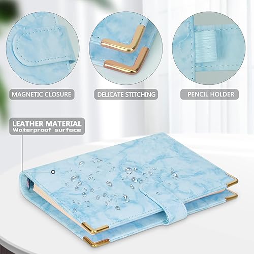 Miniatura 5 de Classycoo Carpeta de cuero A5, carpeta de 6 anillas, cubierta para cuaderno de papel de relleno A5, hoja suelta con cierre de hebilla magnética