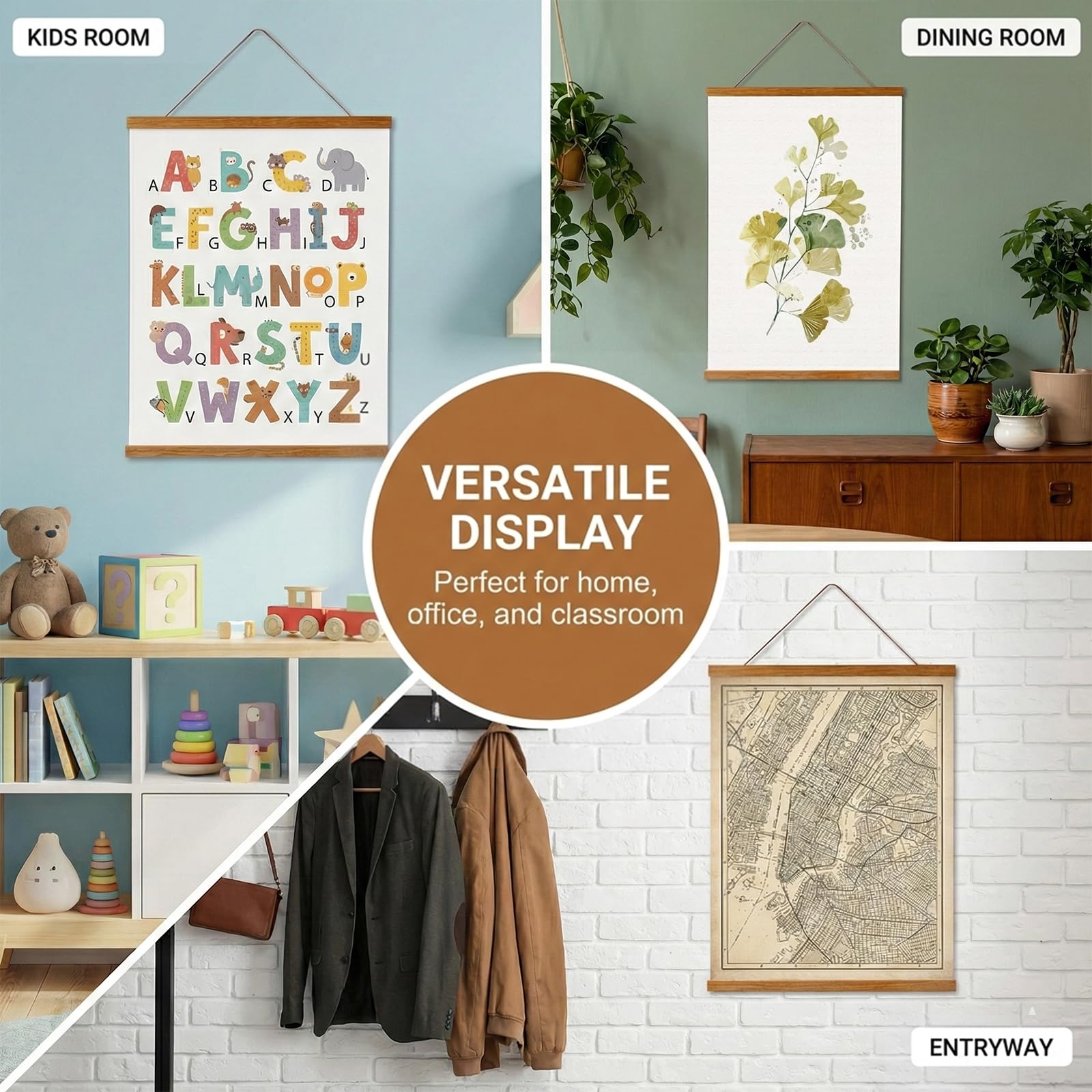 Barras Magnéticas de Madera para Poster A3 30x40cm, Colgador 31cm para Carteles y Fotos