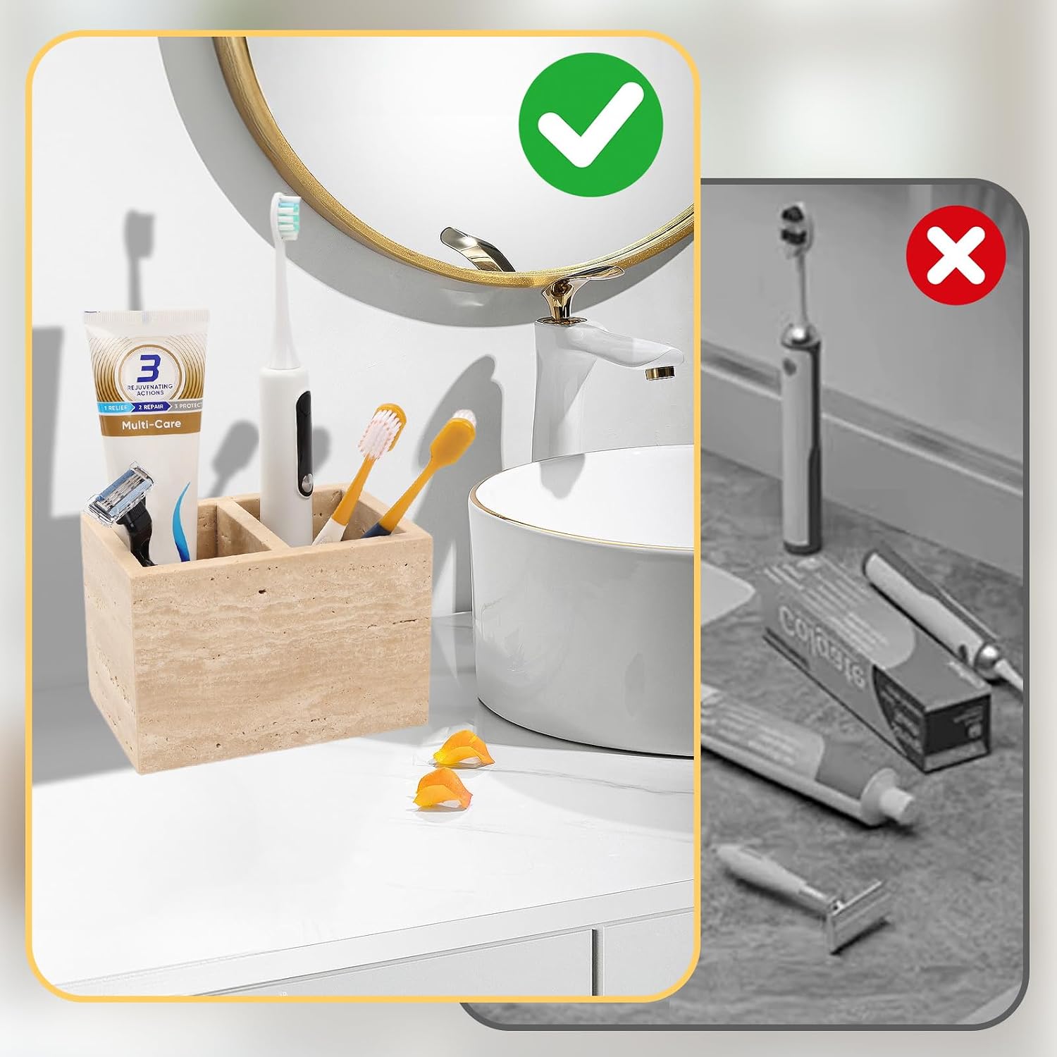Travertine Toothbrush Holders,Natural Stone Toothbrush Holder with 2 Slots,Heavy Duty Tooth Brush Holder for Bathroom