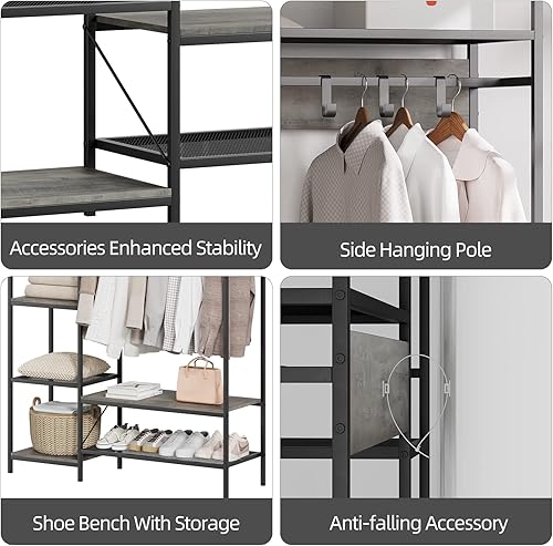 Miniatura 6 de IDEALHOUSE Organizador de armario independiente 2024, versátil perchero portátil con estantes de 5 niveles y varillas para colgar, perchero de acero
