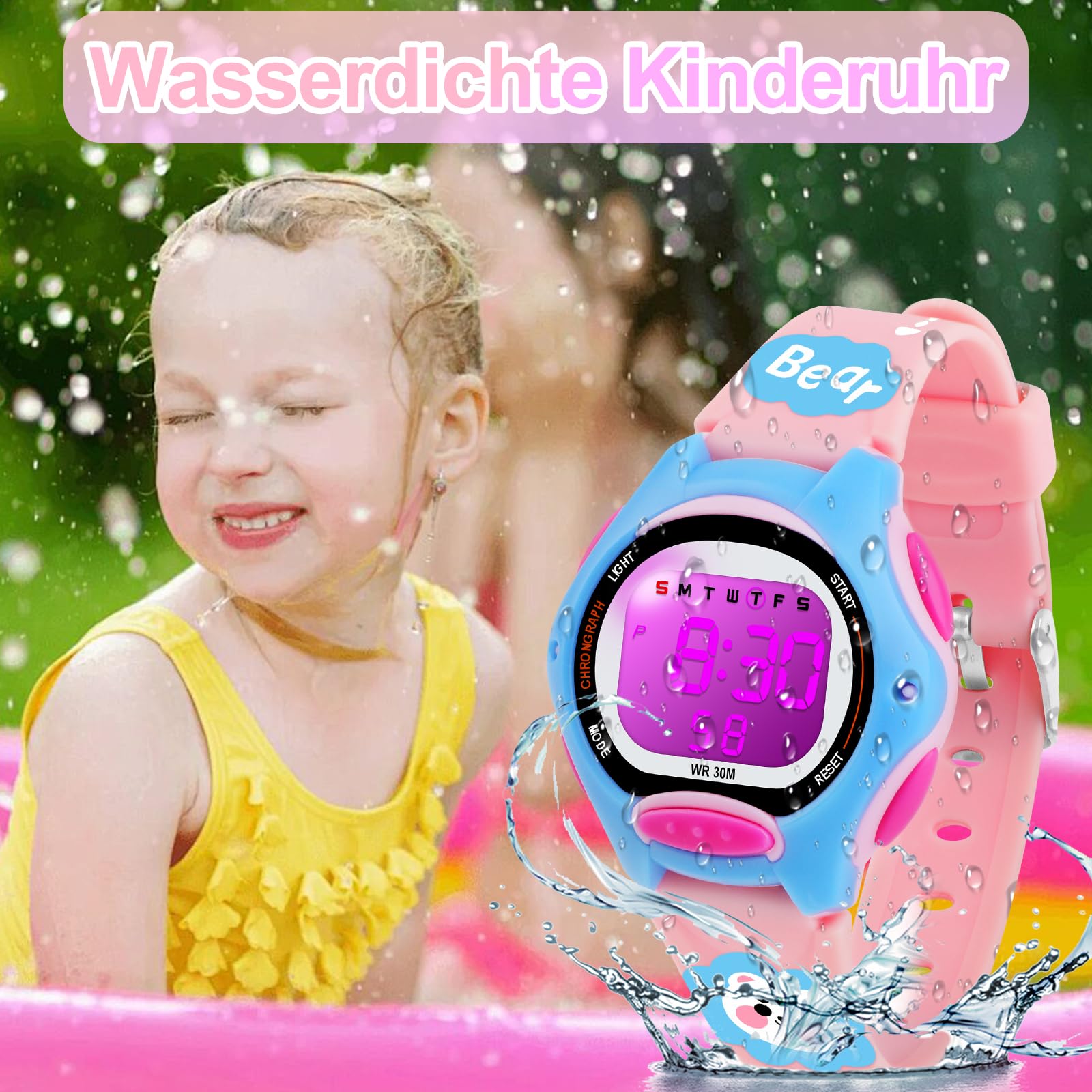 DTKID Reloj Digital para niños y niñas, 7 Colores, LED, Reloj de Pulsera para niños con Alarma, cronómetro, Fecha, Resistente al Agua, Impermeable, para Exteriores