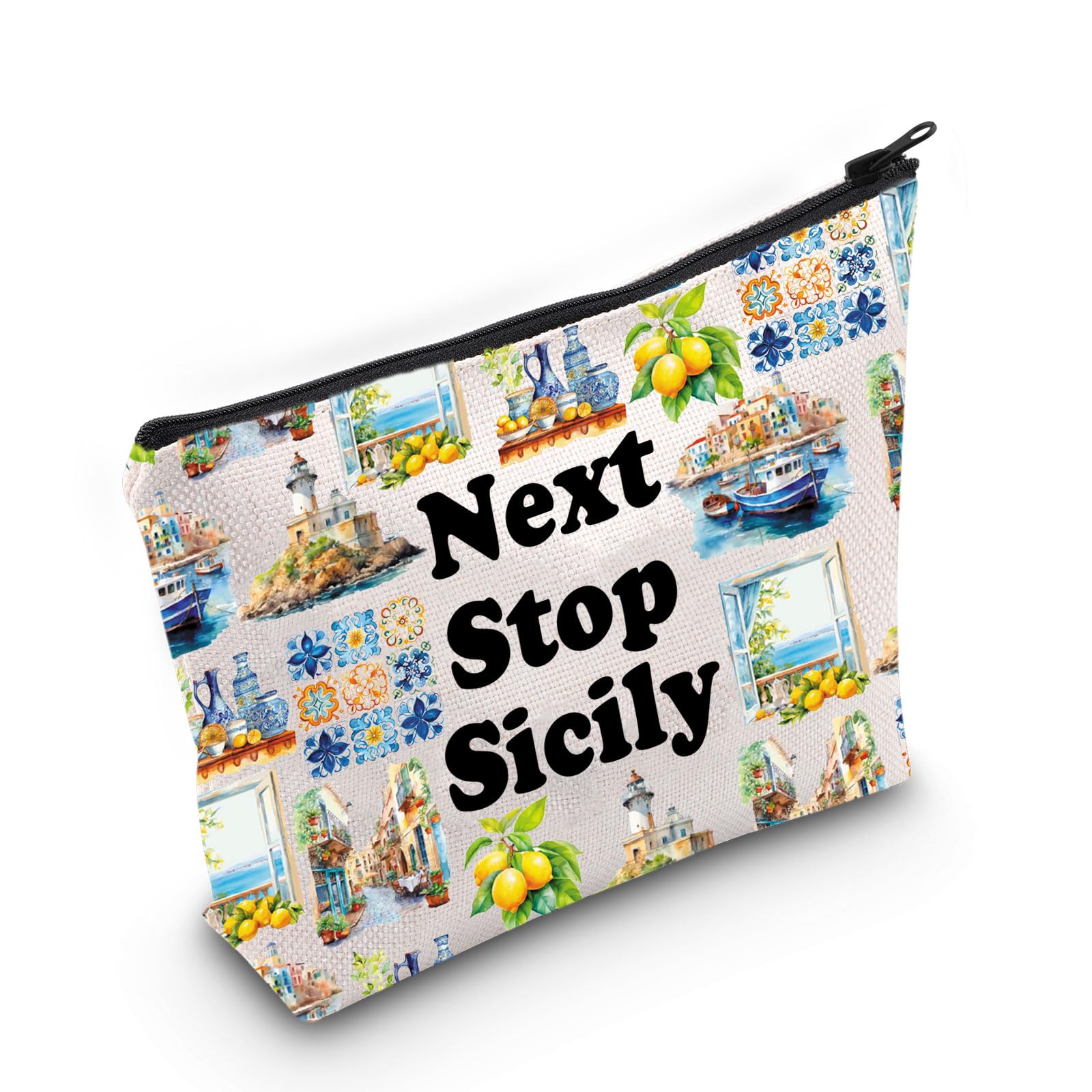 JXGZSO Sicily Trip Gift Next Stop Sicily Makeup Bag Italy Travel Gift Sicily Cosmetic Bag Italy Souvenir Gift Italian Gift (Next Stop Sicily)