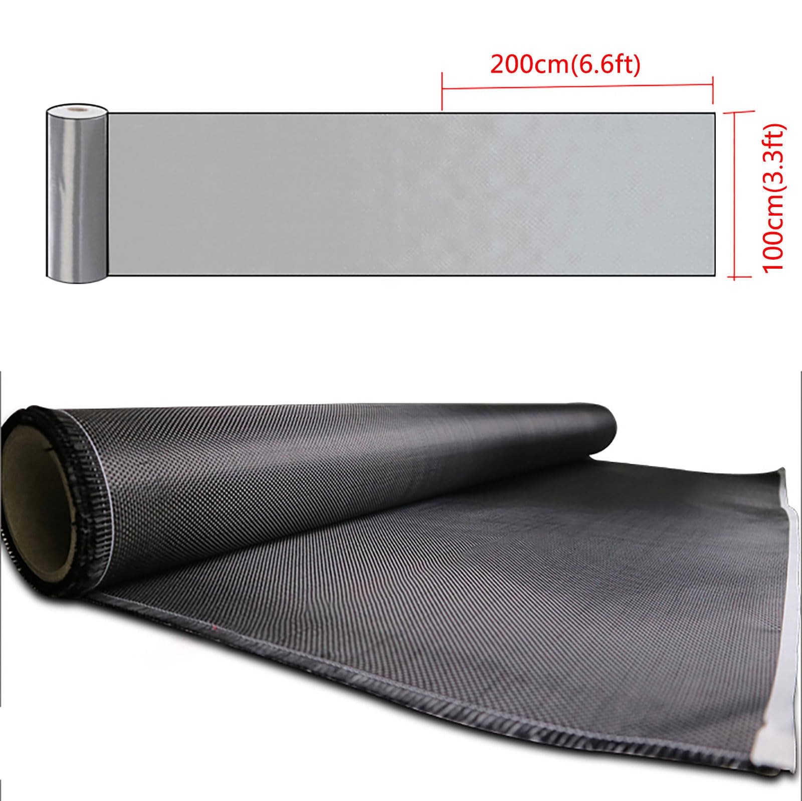 COYOUCO Rollo De Tela De Fibra De Carbono Rollo De Tela Hoja De Fibra De Carbono - 2X2 Plain Weave-3K / 200G para Automóviles para Refuerzo Estructural,200x100cm