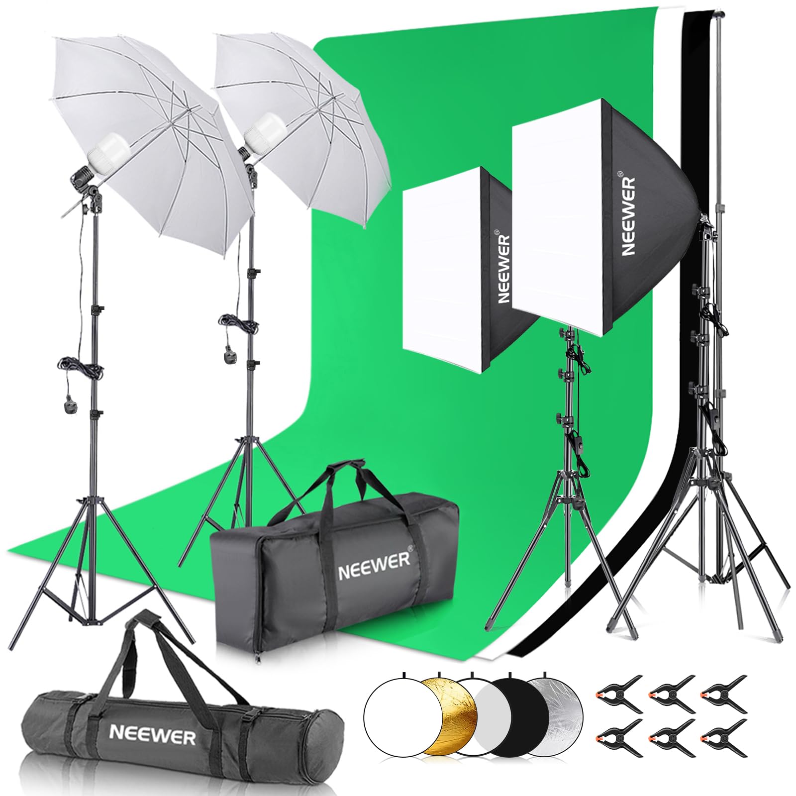 Photography Lighting Kit with Backdrops,8.5x10ft Backdrop Stands,5700K 800W Equivalent 24W LED Umbrella Softbox Continuous Lighting,60cm Light Reflector, Photo Studio Equipment for Video Shoot