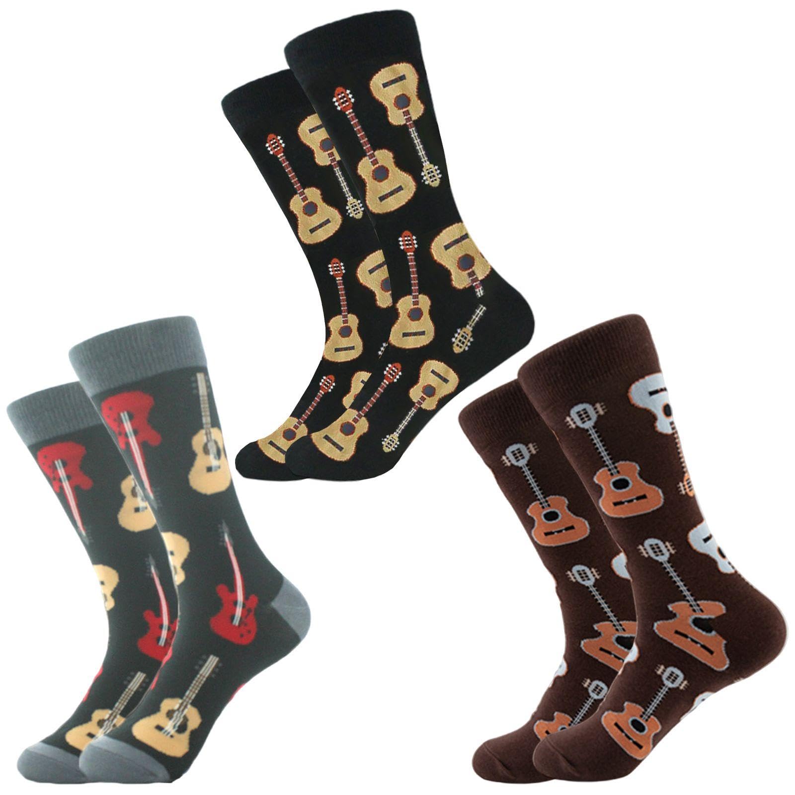 GDFHBD 3 Pairs Of Guitar Printed Socks, Comfortable Cotton Socks, Universal Mid-Tube Socks For Men And Women, Creative Design Socks, Music Lovers Gifts.