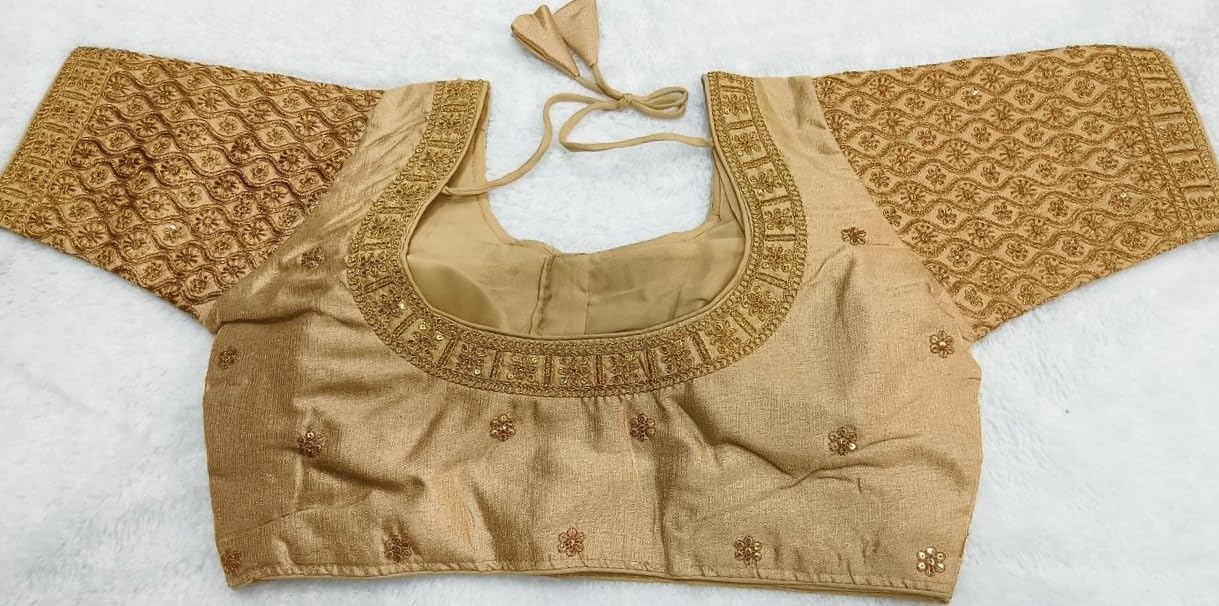 Vihu Fashion Women's Readymade Embroidery Multi Coding Gold Thread Indian Ethnic Designer Stitched Half Sleeve Women's Readymade Gold Color Saree Blouse For Lehenga Choli