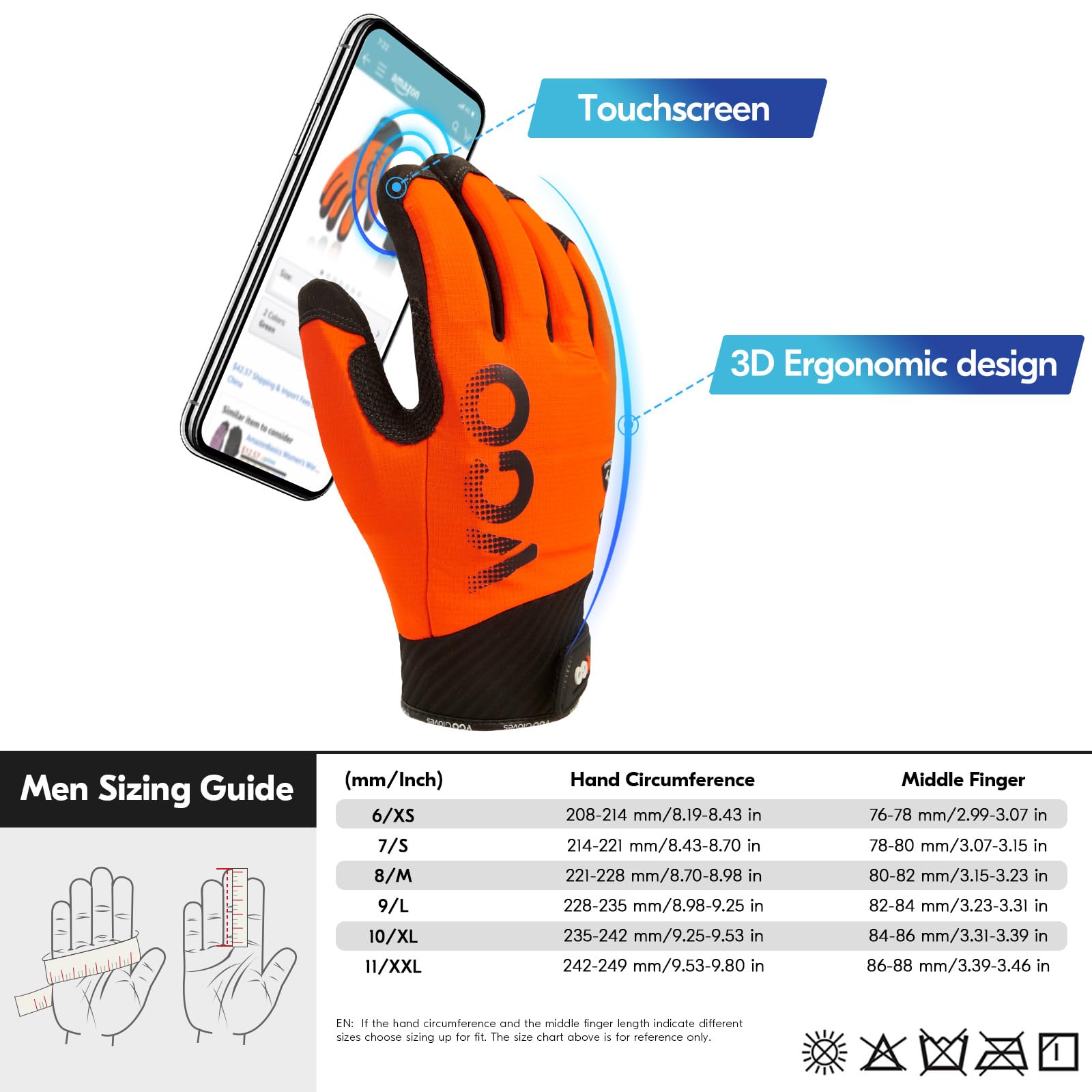 Vgo... Guantes de Trabajo Anticortes EN388 Nivel A5, Guantes Hombre Resistentes al Corte 360° para Cortar Policiales Vigilante Silvicultura, 1 Par