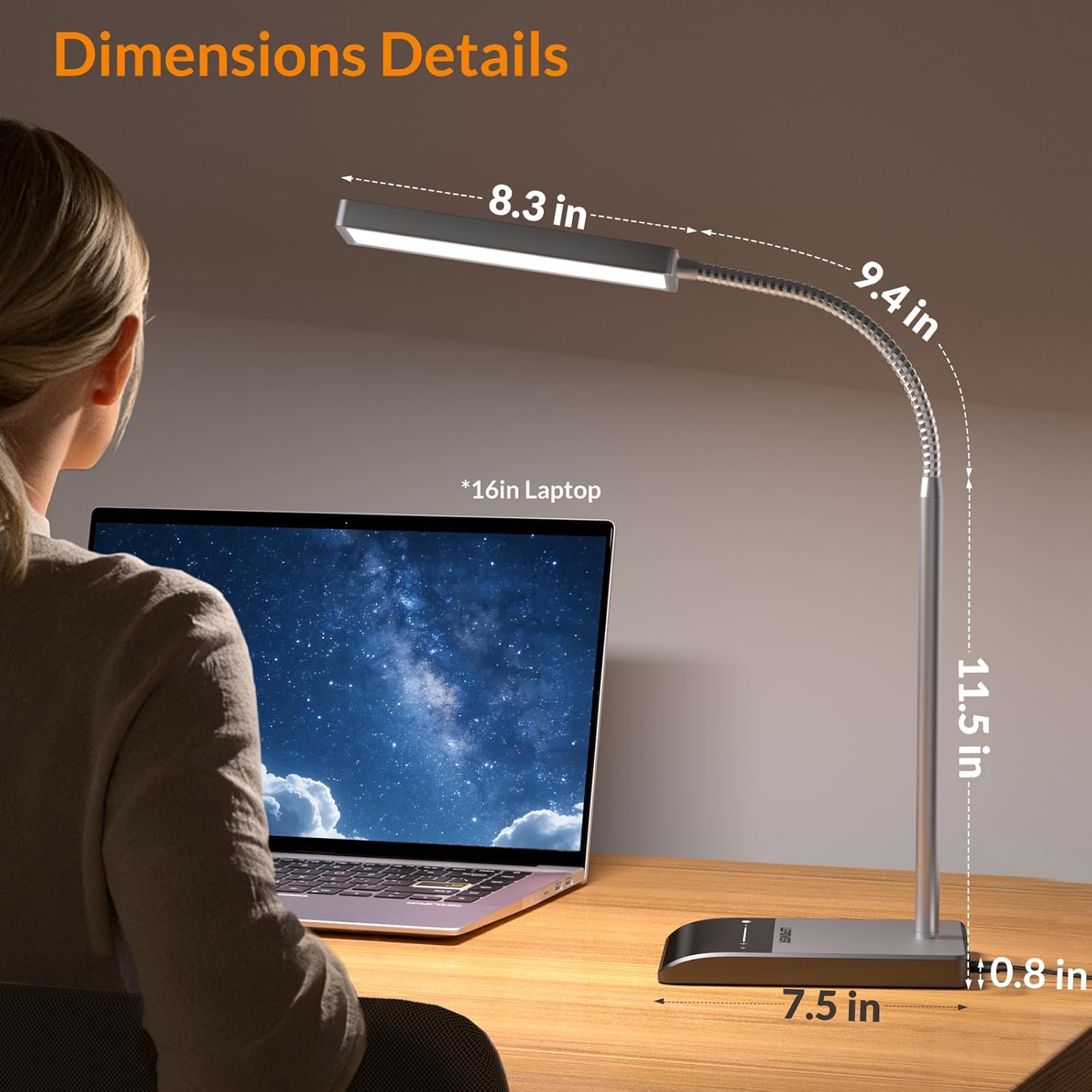 LEPOWER Desk Lamp, 800LM LED for Home Office, 12W Reading for Desk, Eye-Caring Light, Touch Table Gooseneck Lamp, 50 Lighting Modes, Bright for Bedroom, Study (Grey)