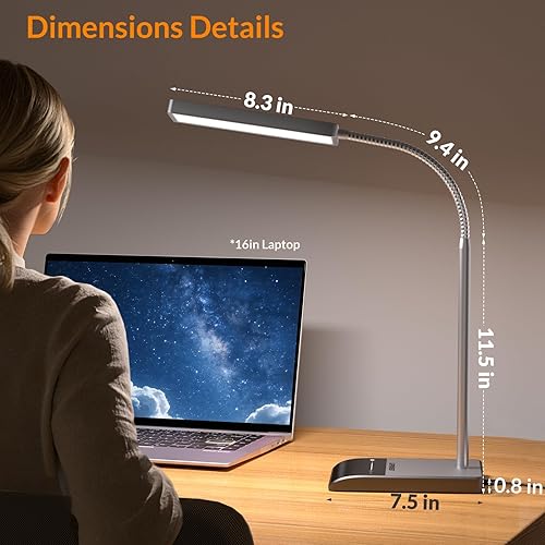 Miniatura 8 de LEPOWER Lámpara de escritorio, 800LM LED para oficina en casa, lectura de 12 W para escritorio, luz para cuidado de los ojos, lámpara de cuello de