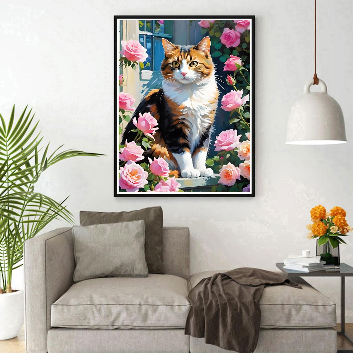 DPHERO Calico Cat Diamond Painting Kits for Beginners Adults,5D DIY Rose Flowers Diamond Art Kits,Round Full Drill Garden Gem Art Crafts,DIY Kitten Painting by Numbers for Home Wall Decor 12x16 inch - Image 2