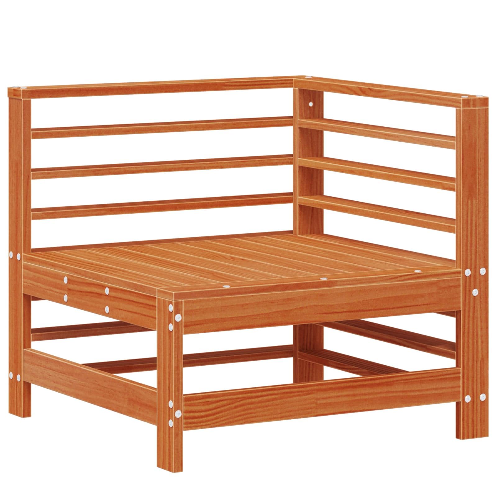 5-częściowy zestaw wypoczynkowy z litego drewna sosnowego ze stołem, sofa narożna, siedzisko środkowe, podnóżek, zestaw mebli do siedzenia na taras, balkon, do ogrodu, do relaksu