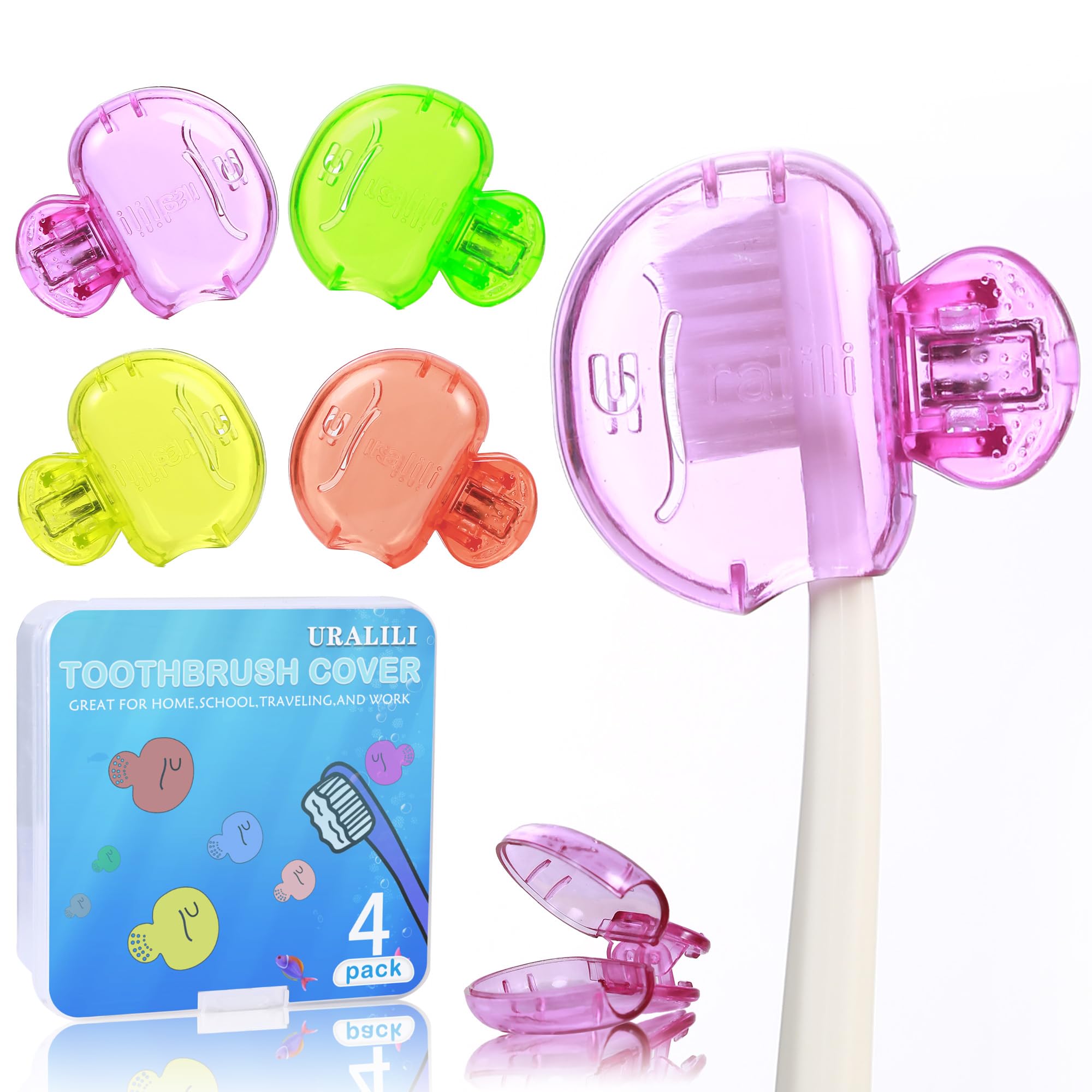 Confezione da 4 tappi protettivi per spazzolino da denti, portatili, antipolvere, per viaggi e uso domestico, misura universale per spazzole elettriche e manuali (rosso, giallo, verde, viola)