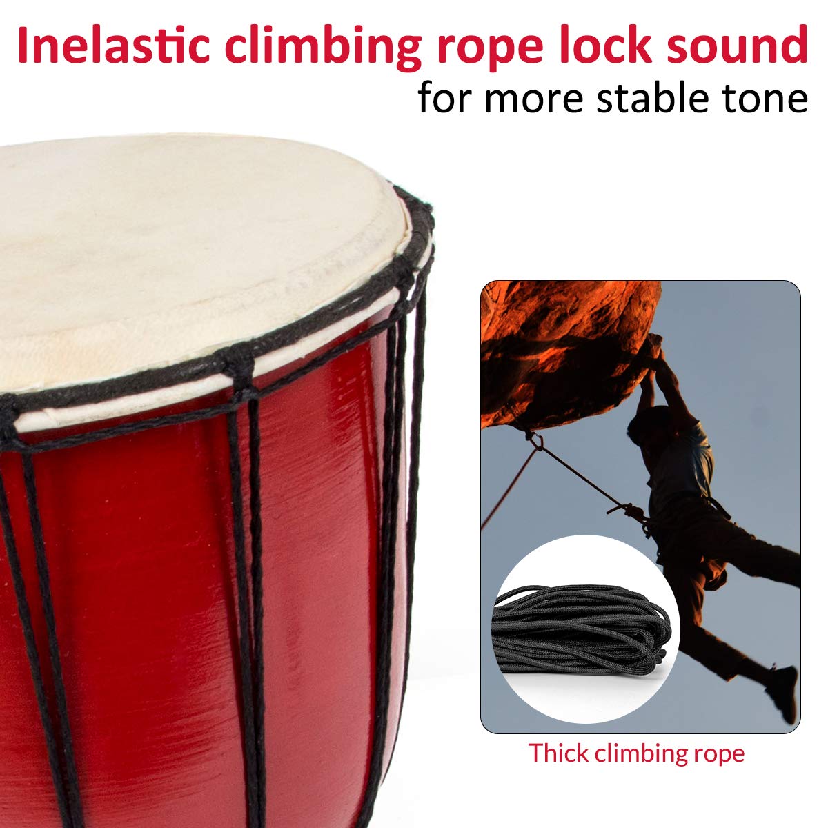 Kmise Djembe African Hand Drum Mahogany Standard Goat Skin Drumhead (6 inch)