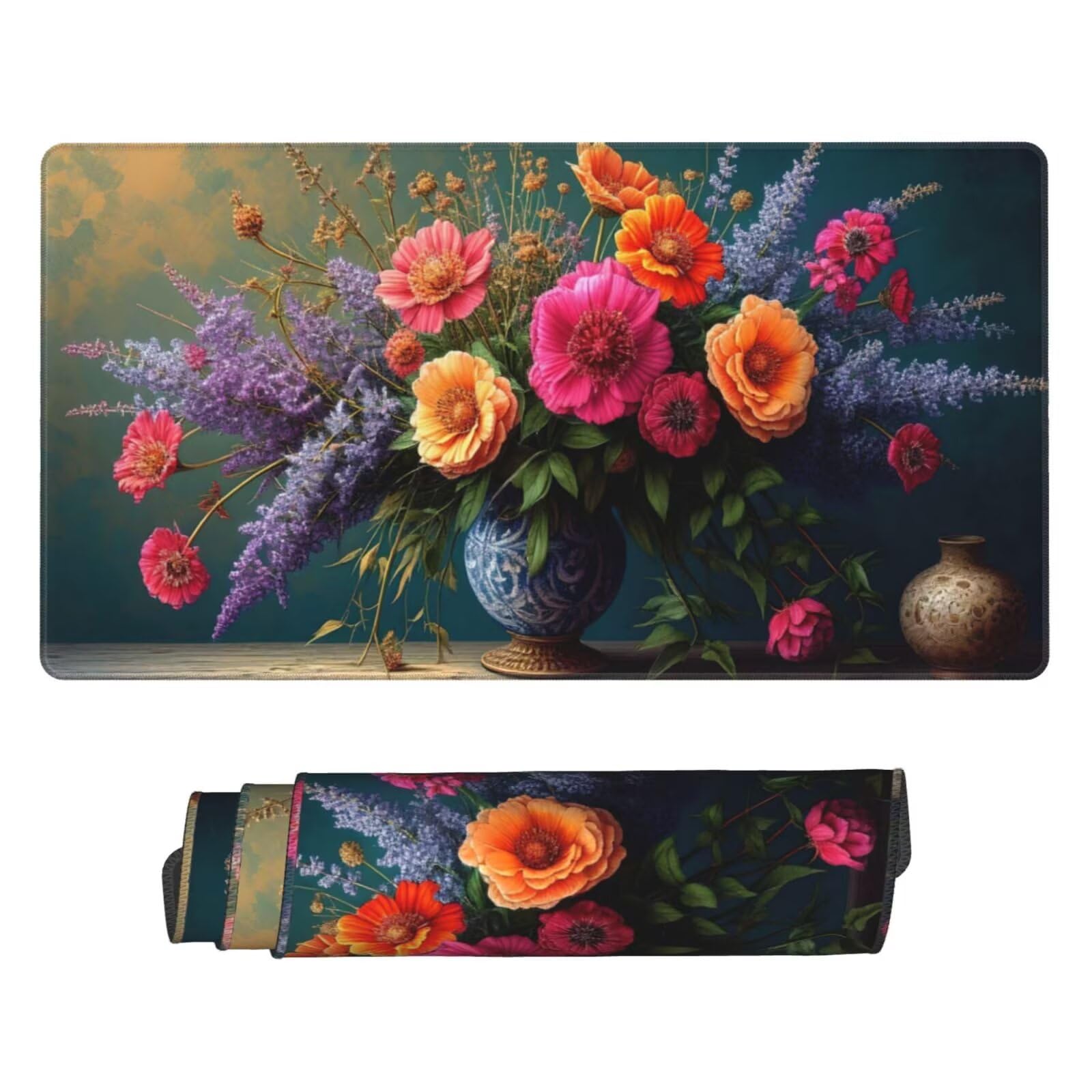Tapis de Souris XXL 1200x600 mm, Abstrait Tapis de Souris Fleur Tapis Souris 120 X 60 CM, Étanche Antidérapant sous Main Bureau à Bords Cousus, Mouse Pad avec Surface en Caoutchouc antidérapant U-25