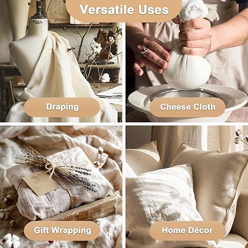 Miniatura 5 de Tela de muselina de algodón sin blanquear de peso medio de 10 yardas, 4.3 onzas, 57 pulgadas de ancho, para ropa, acolchado, bordado y manualidades