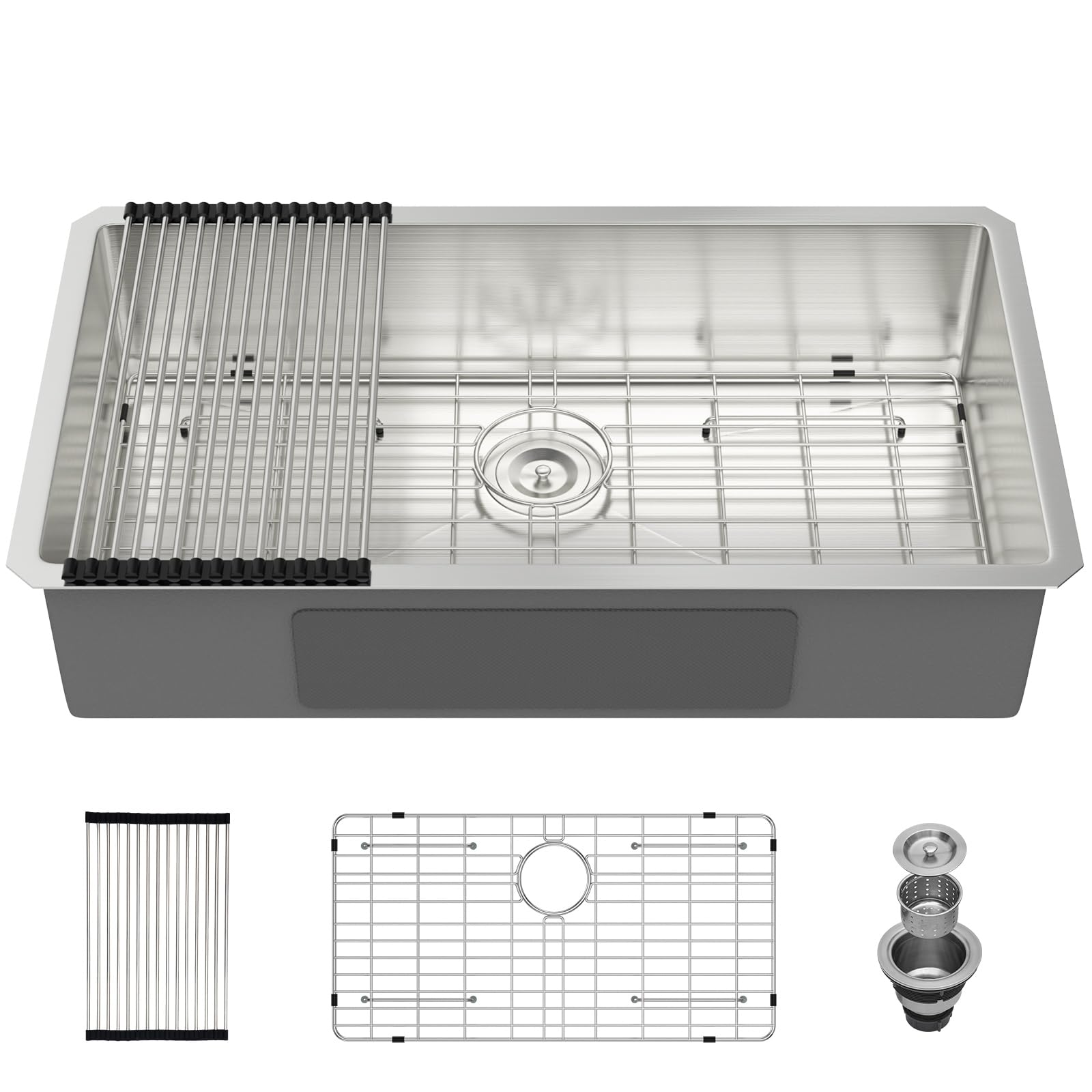Évier de cuisine encastrable inox 83,8 cm grand bac cuve profonde avec filtre
