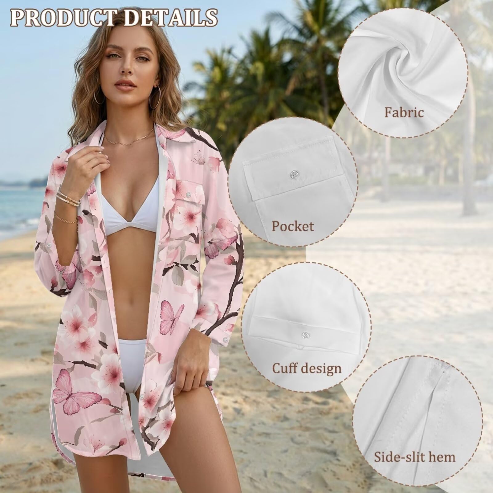 Camisa de playa para mujer, salida de baño de verano, ropa de playa para mujer, con botones, salida de baño, traje casual