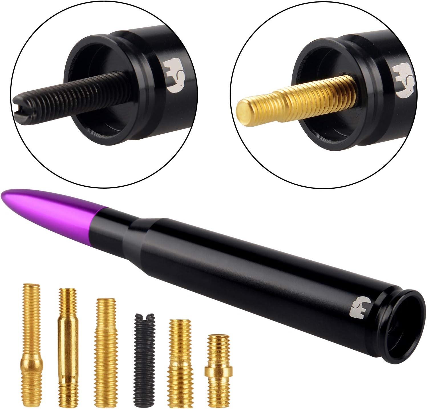 ONE250 50 Cal Caliber Bullet Style Antenna, Compatible with Ford F-Series (F-150 F-250 F-350 Super Duty Ford Raptor Ranger Trucks 1997-2024) - Designed for Optimized FM/AM Reception (Purple)
