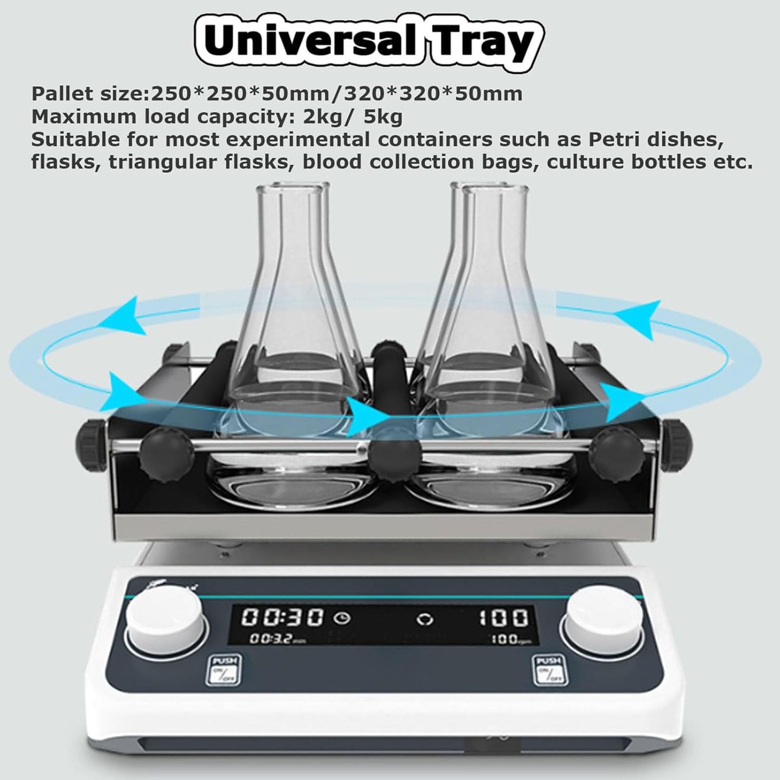 MObyat Digitaler Schüttler Mit Display, Labor-Schütteloszillator Mit Tablett, Drehzahlbereich 40–200 U/min, Zeitbereich 1–23 Std. 59 Min., Maximale Belastung 5 Kg, Leiser Und Stabiler Betrieb