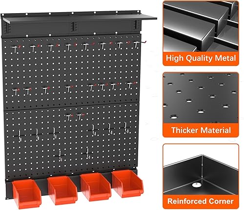 Miniatura 4 de TORACK Tablero de clavijas de metal para garaje con accesorios, organizador de herramientas con ganchos para tablero de clavijas, contenedores,