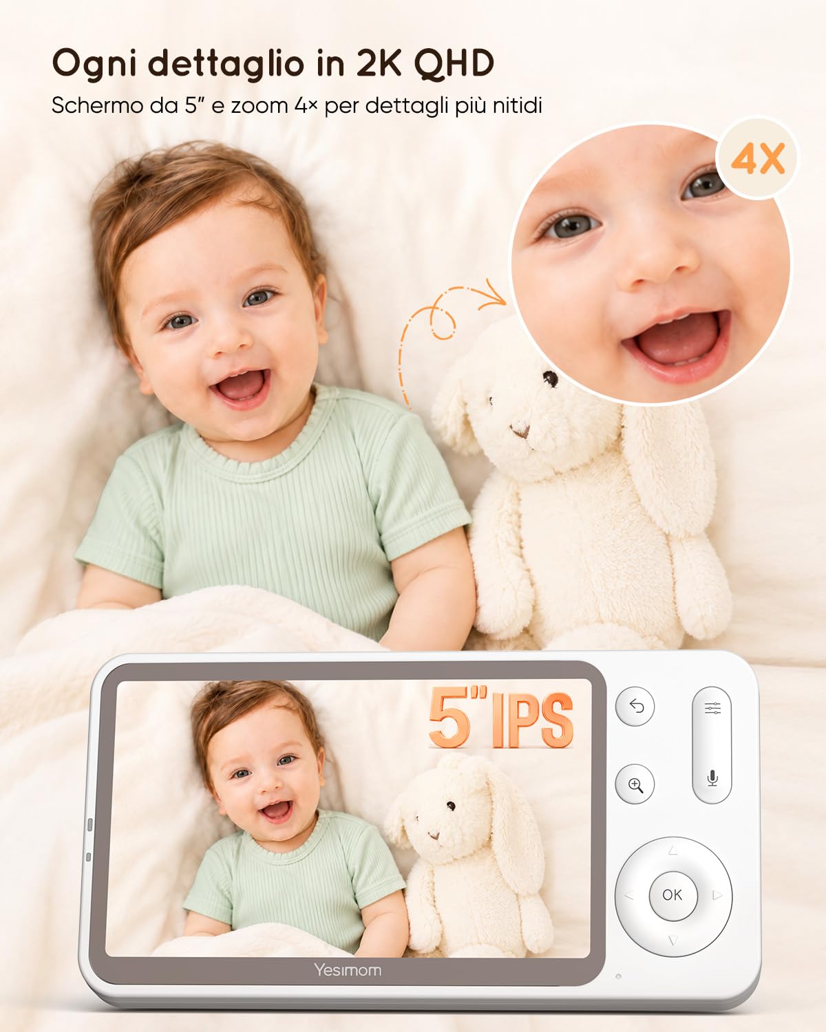 YESIMOM 2K Baby Monitor WiFi con Schermo 5″ e App — immagine 12 di 16