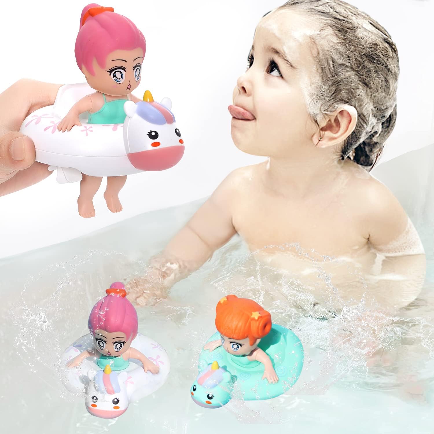 Baby Bath Toys for Toddlers 1-3，2 Pack Unicorn Floating Wind-up Toys Swimming Pool Games Water Play Set Gift for Bathtub Shower Beach Infant Toddlers Kids Boys Girls Ages 4-8 Years Old