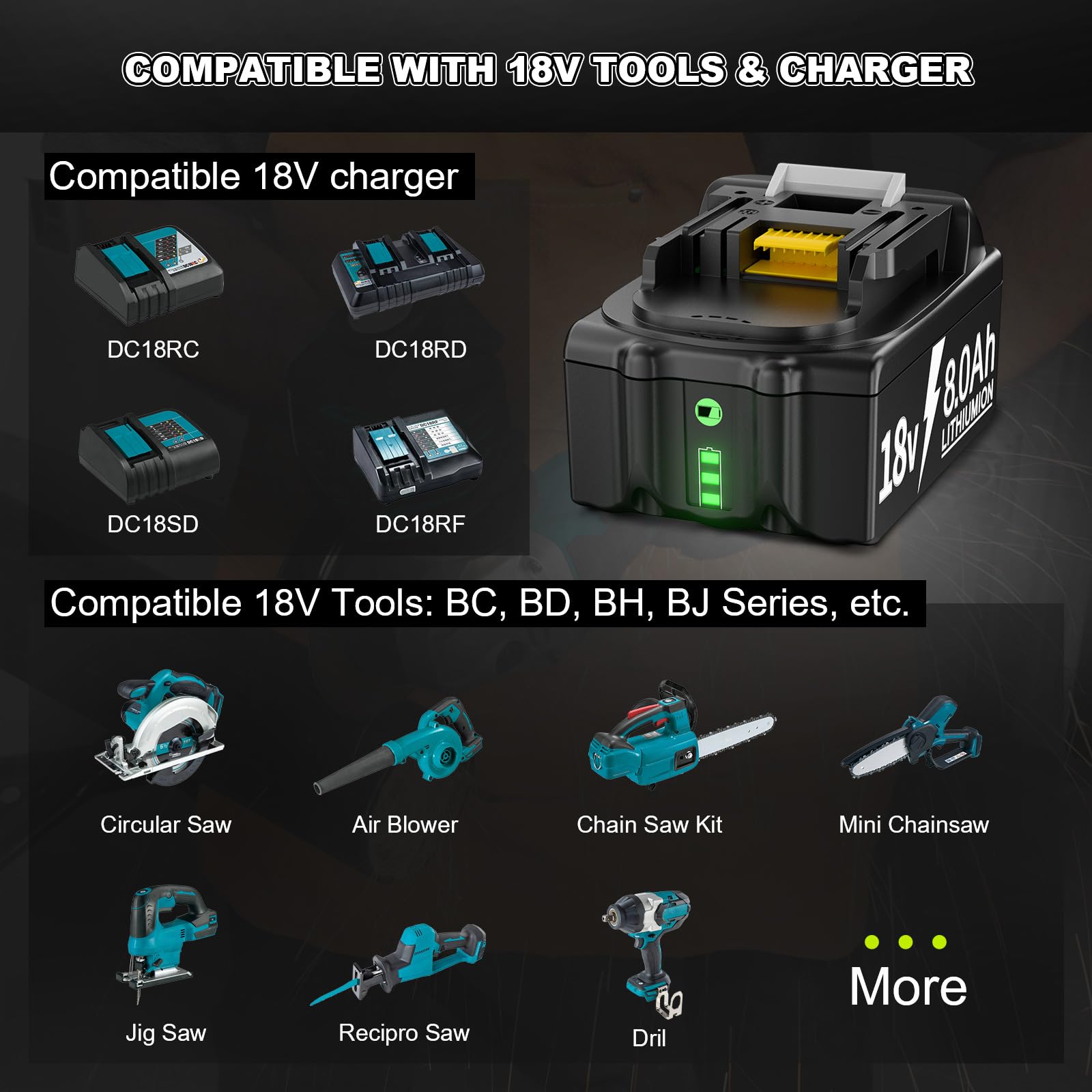 2X 18V 8.0Ah Akku für Makita, Powtree Ersatzakku für Makita 18V BL1860B Kompatibel mit BL1860 BL1850 BL1850B BL1840 BL1840B BL1830 BL1830B BL1815 LXT Akku-Elektrowerkzeuge mit LED-Anzeige