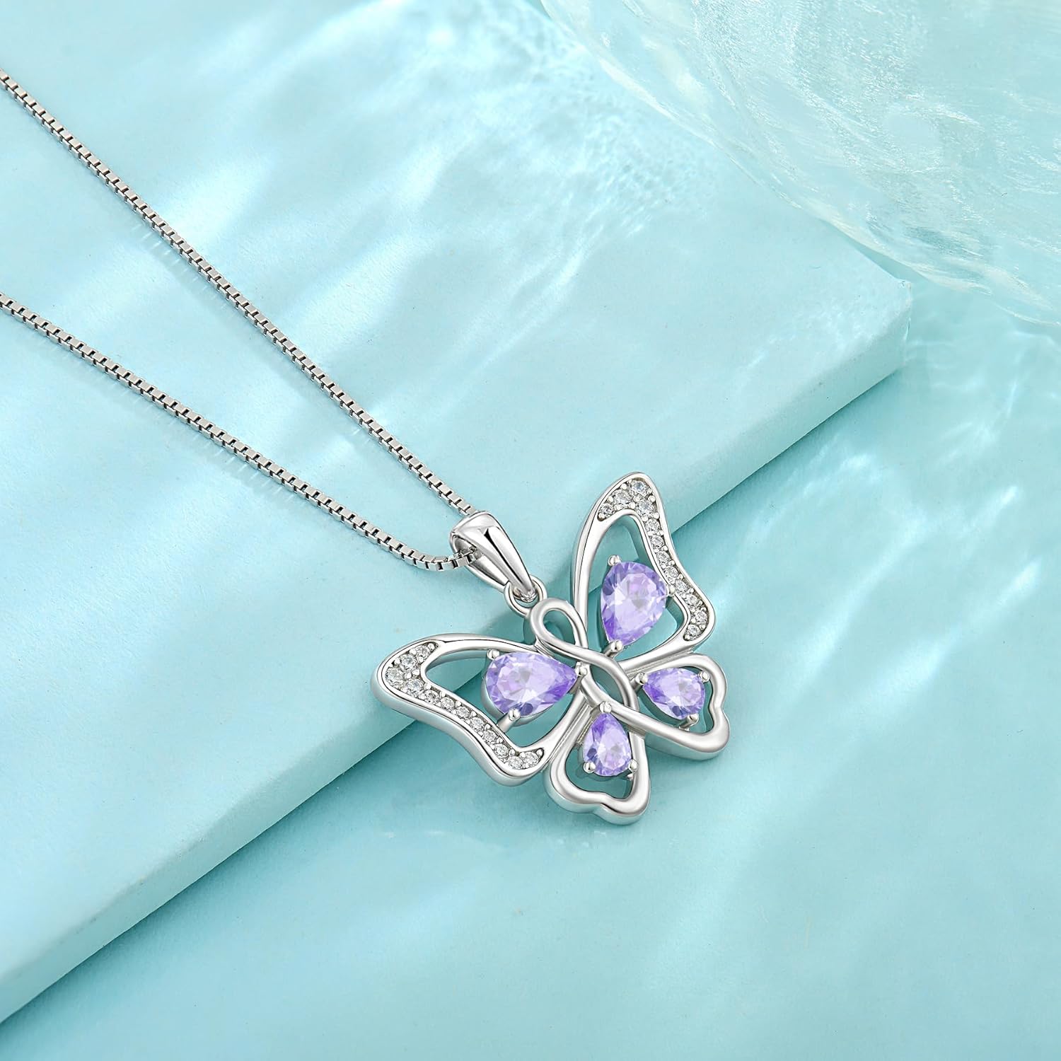 Butterfly Necklace 925 Sterling Silver Cubic Zirconia Birthstone Jewelry Gifts for Women Wife Mother - Image 5