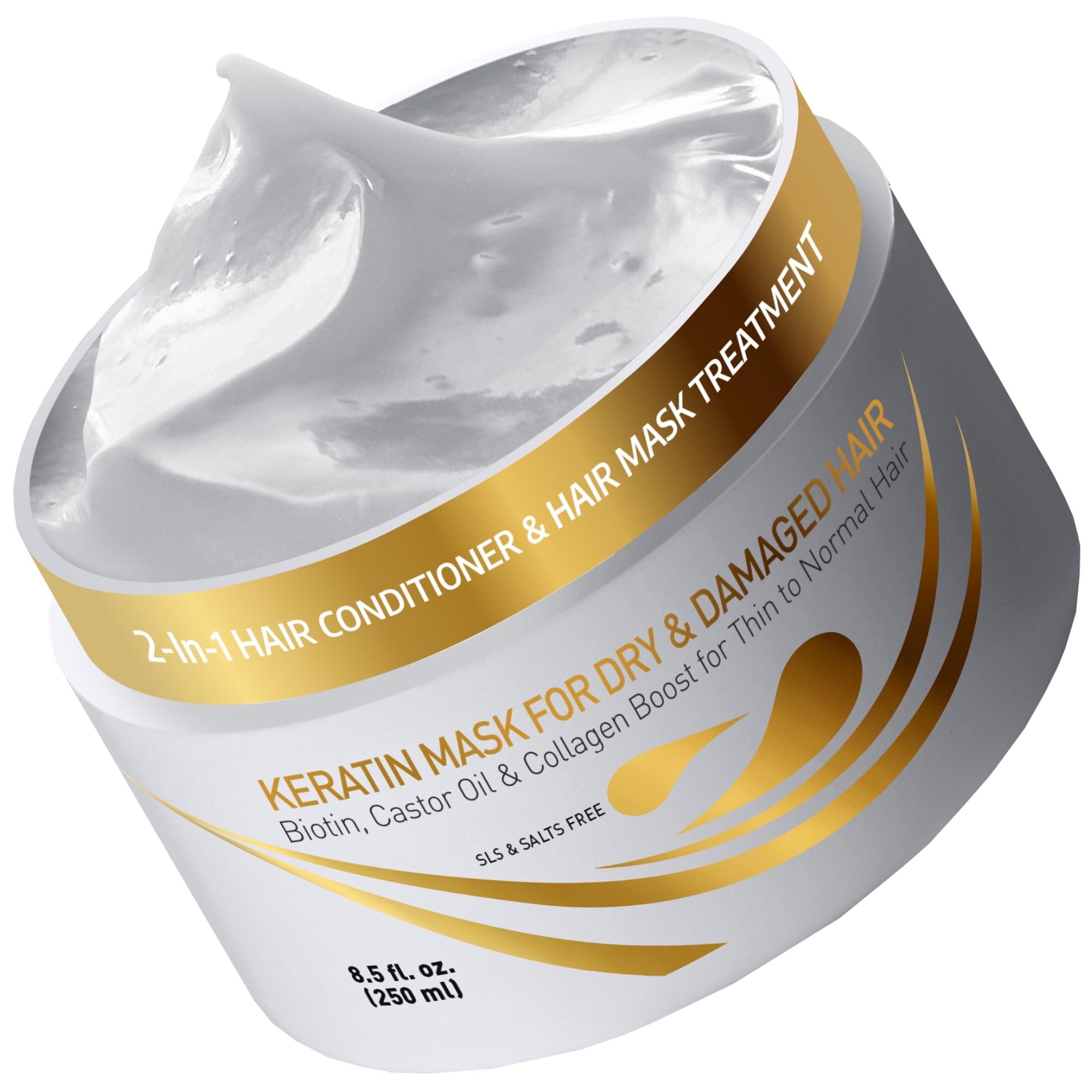 Vitamins Masque Keratine Cheveux Fins - Après Shampooing Fortifiant à Biotine, Huile de Castor Oil et Collagène - Anti Frisottis Protecteur pour Cheveux Secs et Abîmés