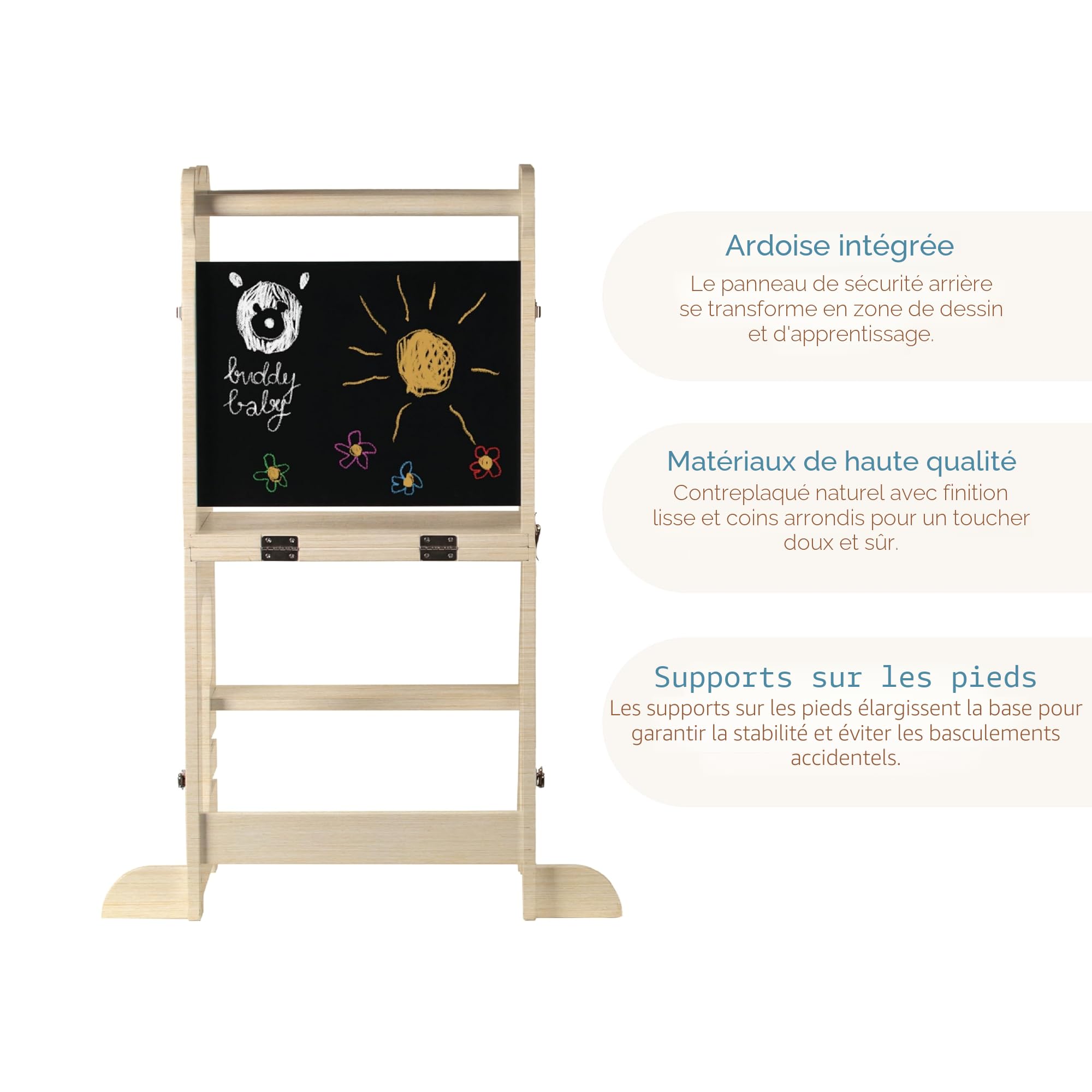 Buddy Baby Tour d'apprentissage Montessori Enfants Bureau Tabouret Convertibles Cuisine Bois Massif Barre sécurité Pliable