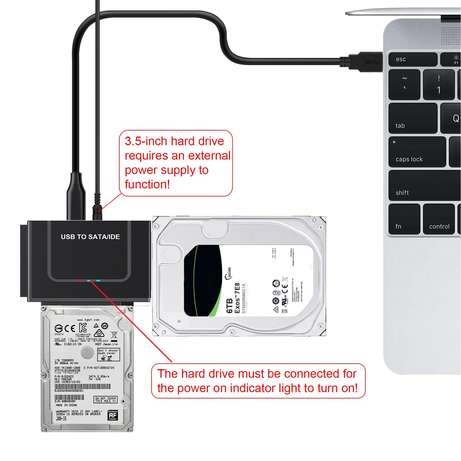 Adapter USB 3.0 na IED SATA, USB + typ C na zewnętrzny dysk twardy