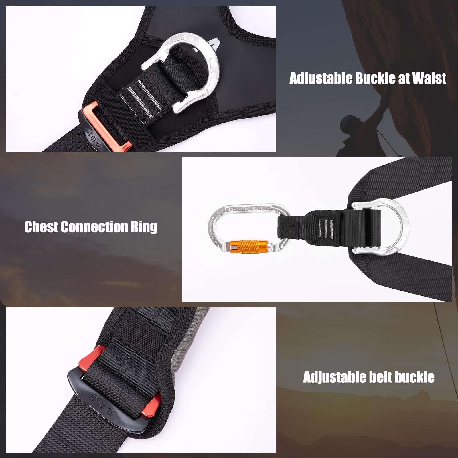 SOB Bandolera para Arnés de Escalada, Bandolera Ajustable con Mosquetón, Compatible con Arneses de Escalada