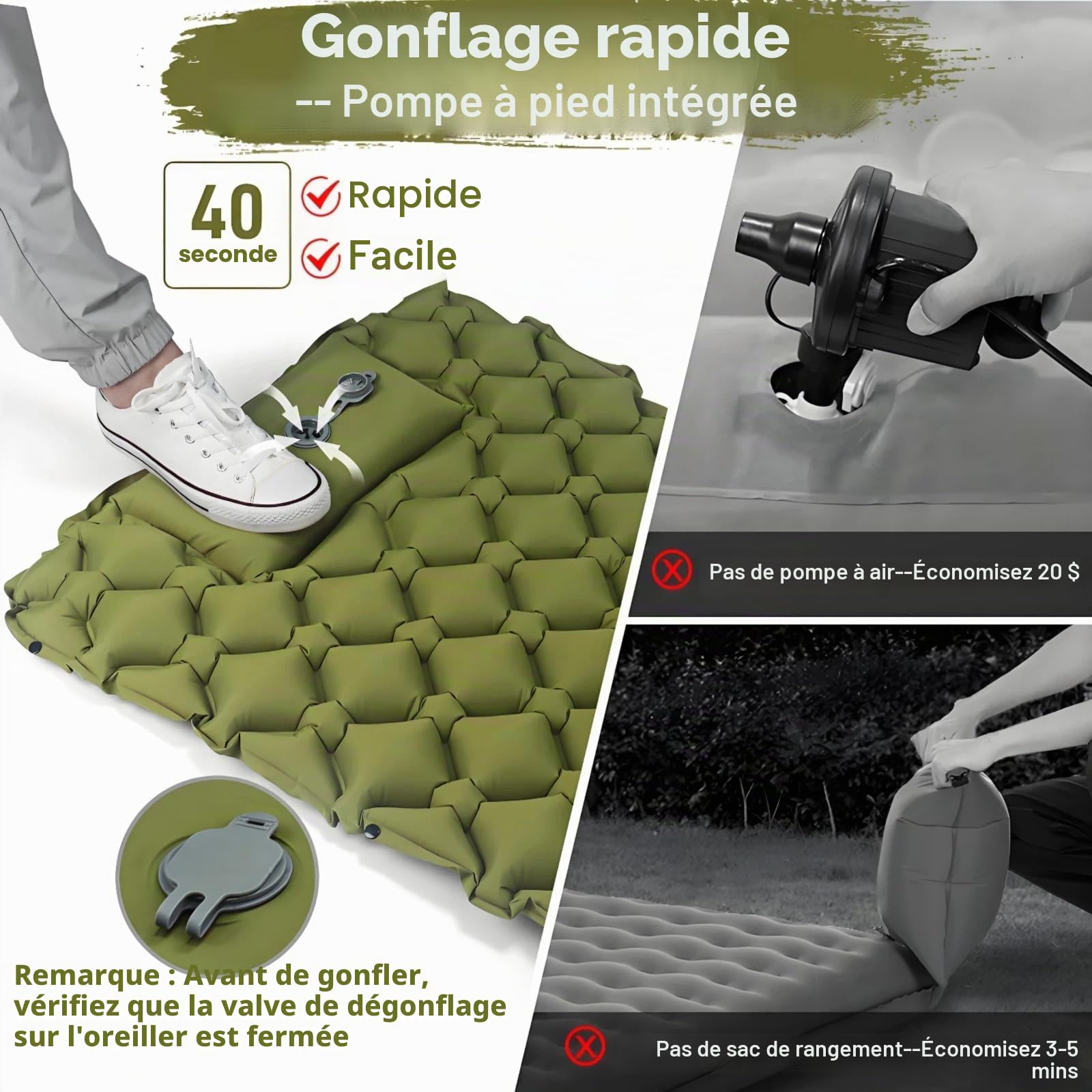 800g Matelas Gonflable Ultraléger de Camping, Tapis de Couchage Compact avec Pompe à Pied intégrée pour Tente, Randonnée, Extérieur