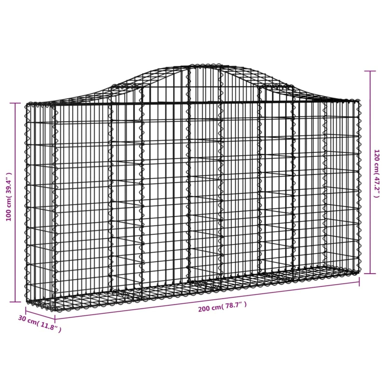 Homgoday Cesti Gabbioni ad 10 pz 200x30x100/120 cm Ferro Zincato, Gabbioni Metallici per Pietre, Gabbioni da Giardino, Gabbione Fioriera