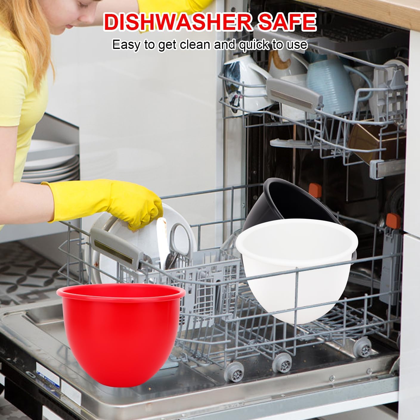 Silicone Mixing Bowl Liners Compatible with 5 Quart KitchenAid Mixers - Includes 3 Liners with Lids, Dishwasher Safe