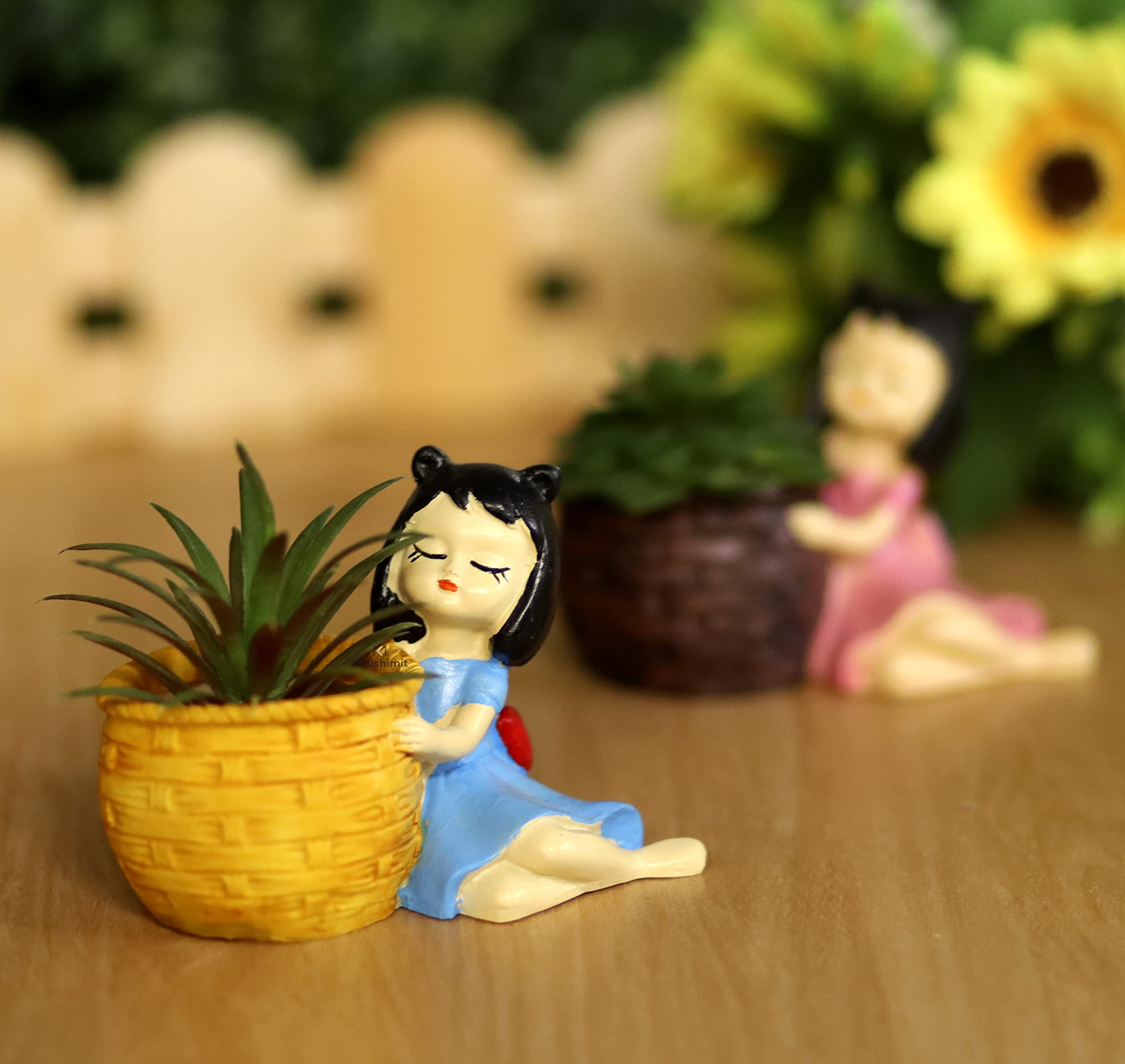 Khushimit® Hand Painted Cute Girl Basket Resin Succulent Indoor Planter Pot Multipurpose Miniature Flower Pot Pen Pencil Stand Living Room Office Table Desk Indoor Home Decor Showpiece Set (Blue) (B09RMPJCTC) Amazon Price History, Amazon Price Tracker