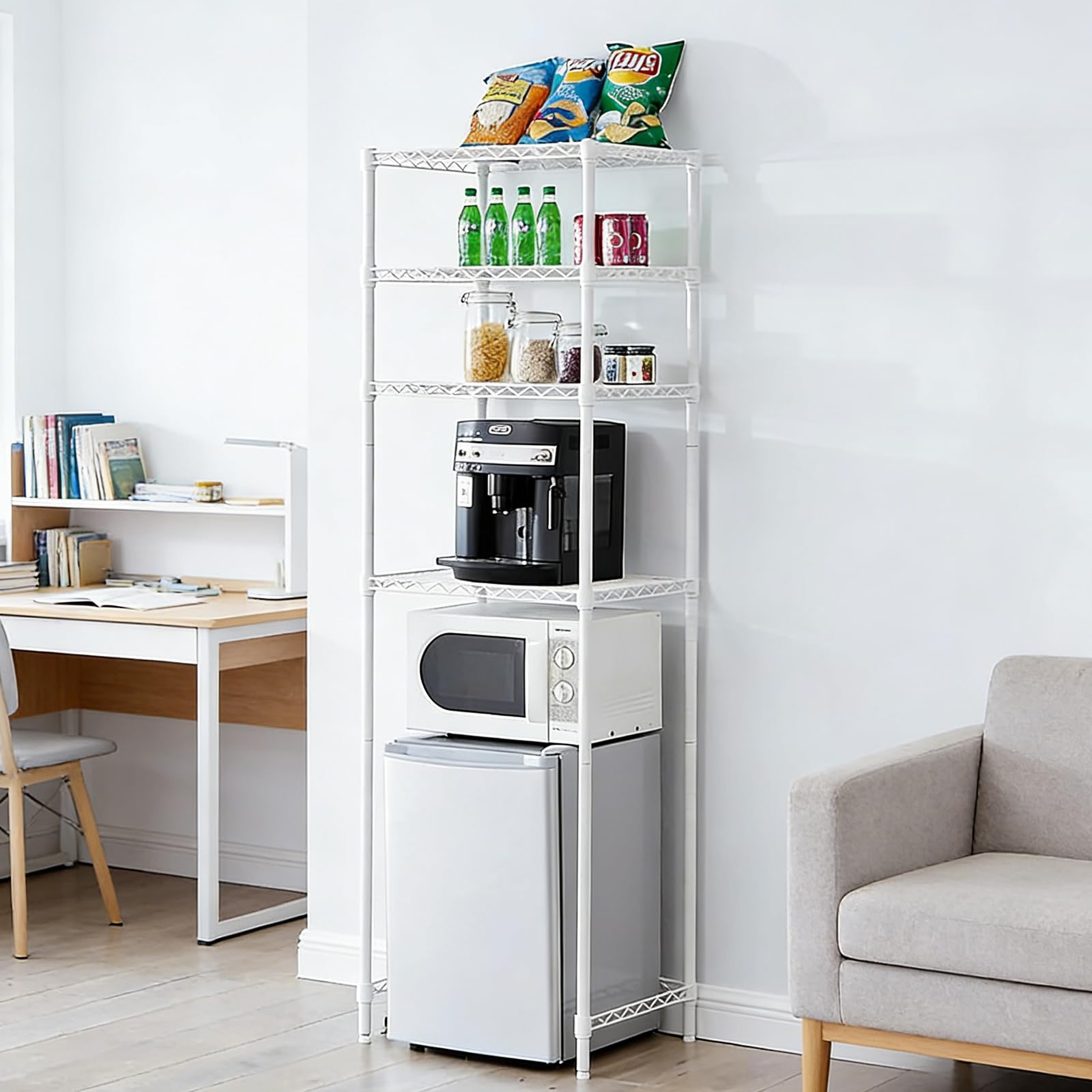 Mini estante para nevera de almacenamiento de altura ajustable (blanco)
