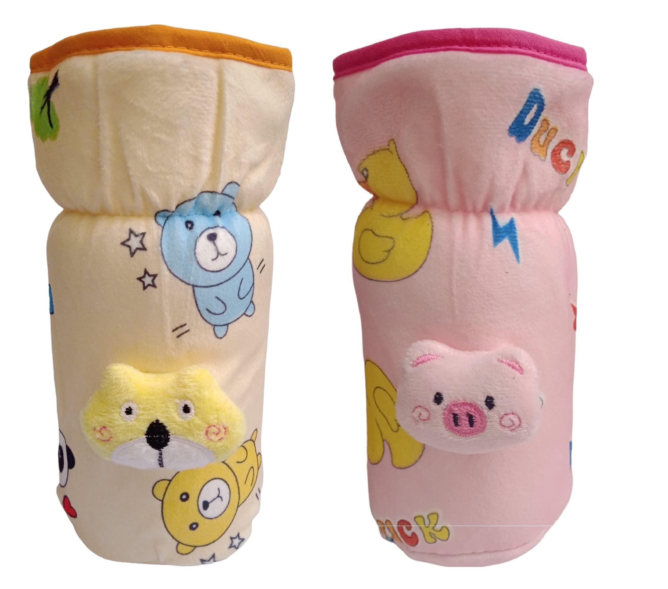 Manan Shopee Bottle Covers for Philips Avent/Broad Neck Soft Plush Stretchable Baby Feeding Bottle Tote Bag Cover with Strap (250, 260, 330 ml Feeders (Multicolour) Pack of 2-Pink Yellow)-picture-32
