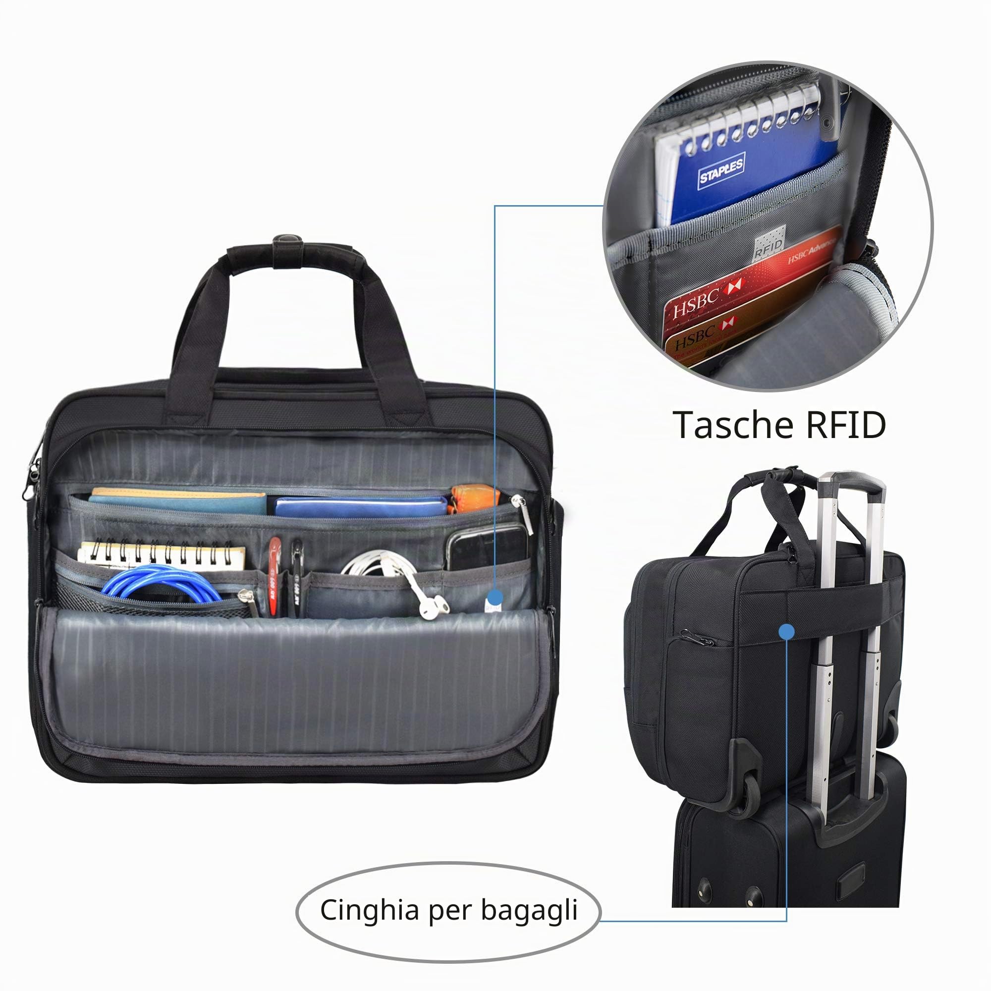 KROSER Borsa per Laptop con Ruote Trolley per PC Portatili Fino a 17,3" Impermeabili Valigia per Computer con Rotelle con Tasca RFID per lavoro/Affari/Università/Uomini/Donne-Rolling Laptop Bag