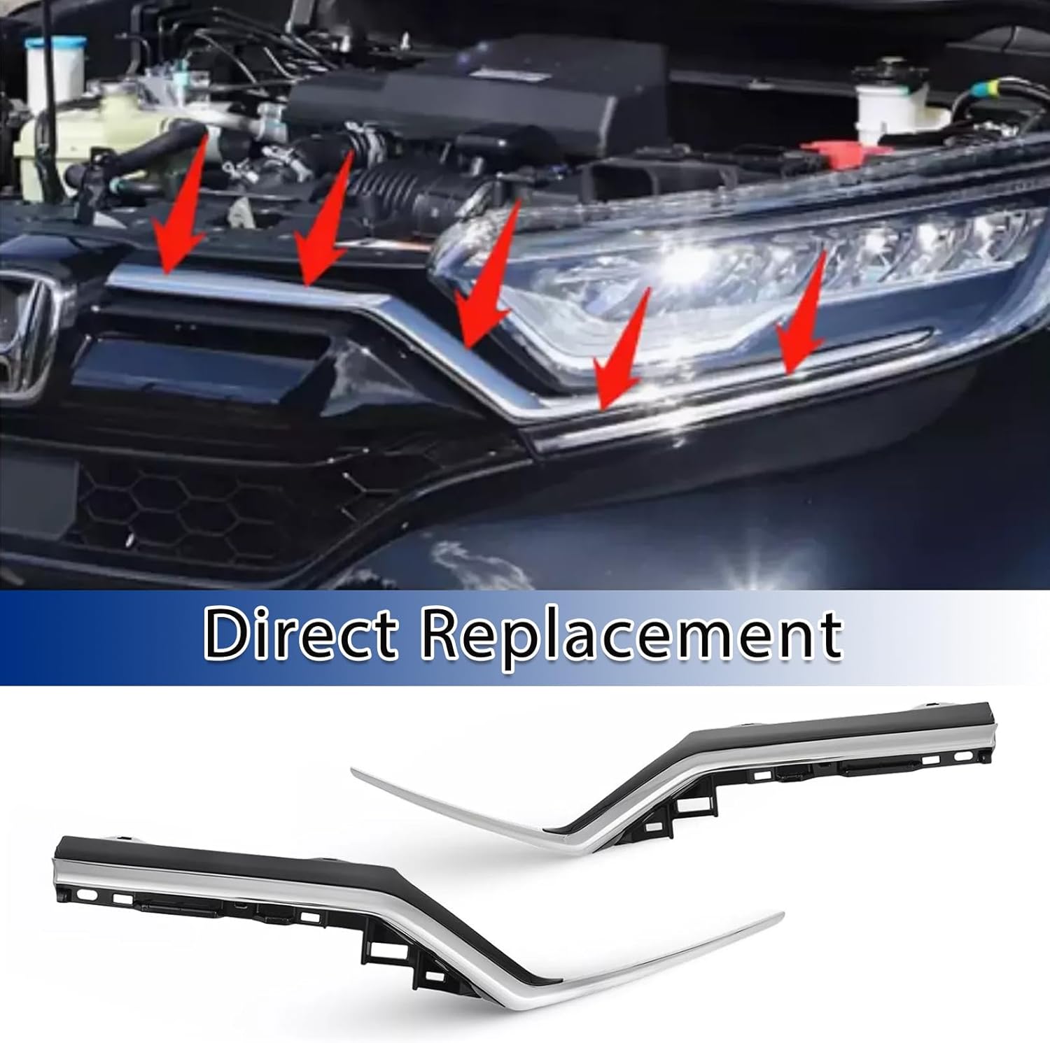 Bewild 2PCS Front Central Grille Cover Trim Fit for 2020 2021 2022 Honda CR-V CRV Front Bumper Upper Grill Decorative Strip Chrome