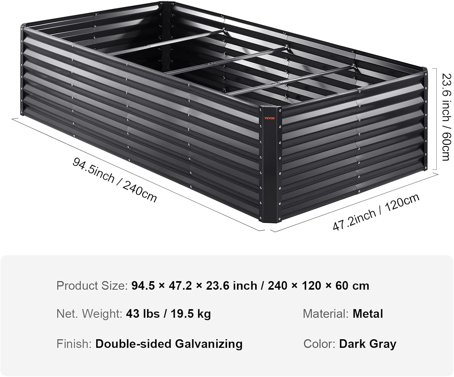 VEVOR 8x4x2ft Metal Raised Garden Bed Kit, Outdoor Large Planter Raised Beds for Gardening Vegetables Flowers with Open Bottom and Planting Tools