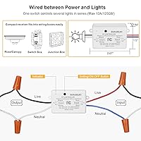 Vista 5 de Suraielec Interruptor de luz inalámbrico de 3 vías, sin cableado, sin WiFi, rango de RF de 100 pies, preprogramado, kit de interruptor de pared
