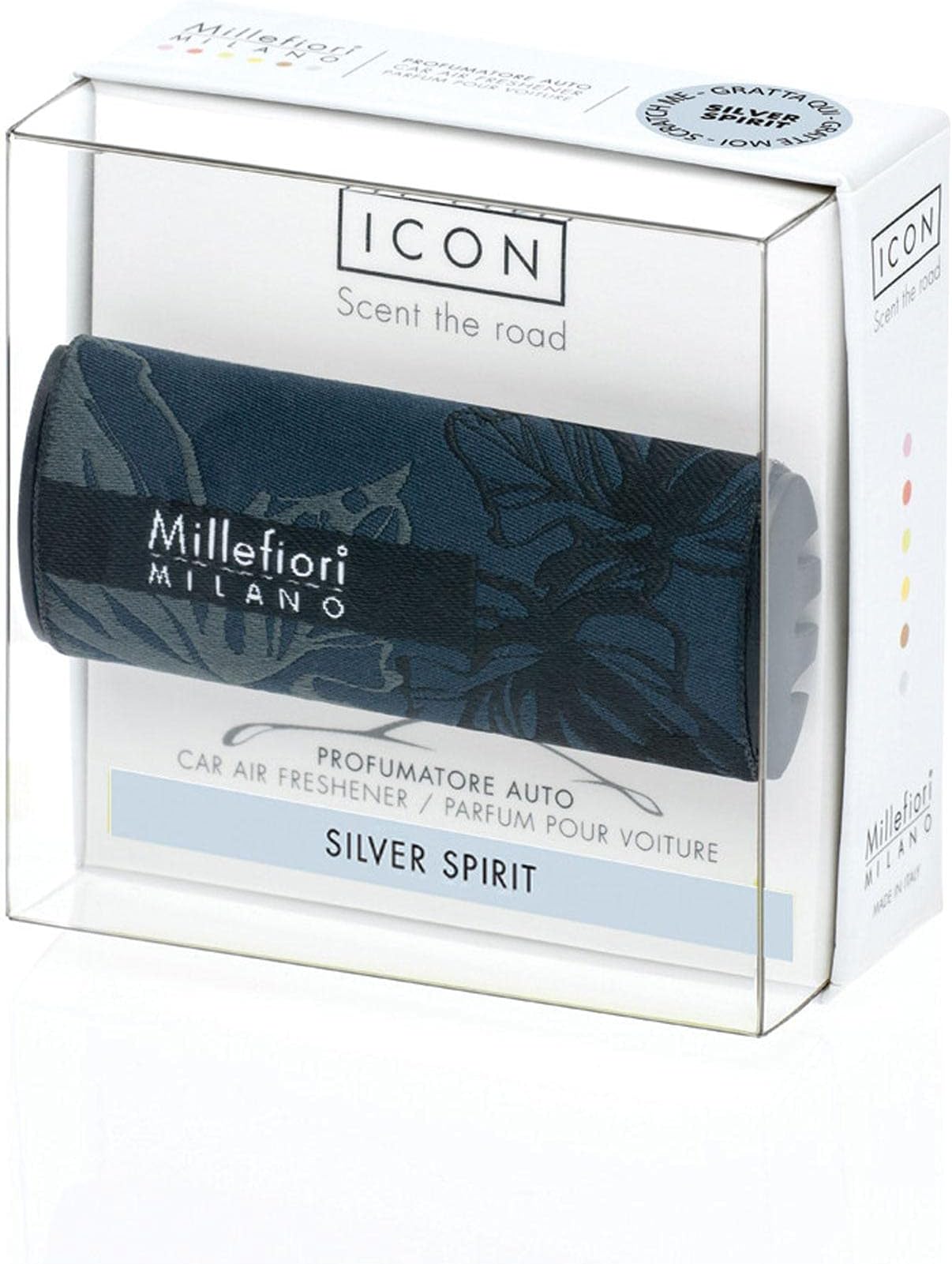Millefiori Milano Car Air Freshener Icon - Textile Floral Car Air Freshener Silver Spirit New 2019