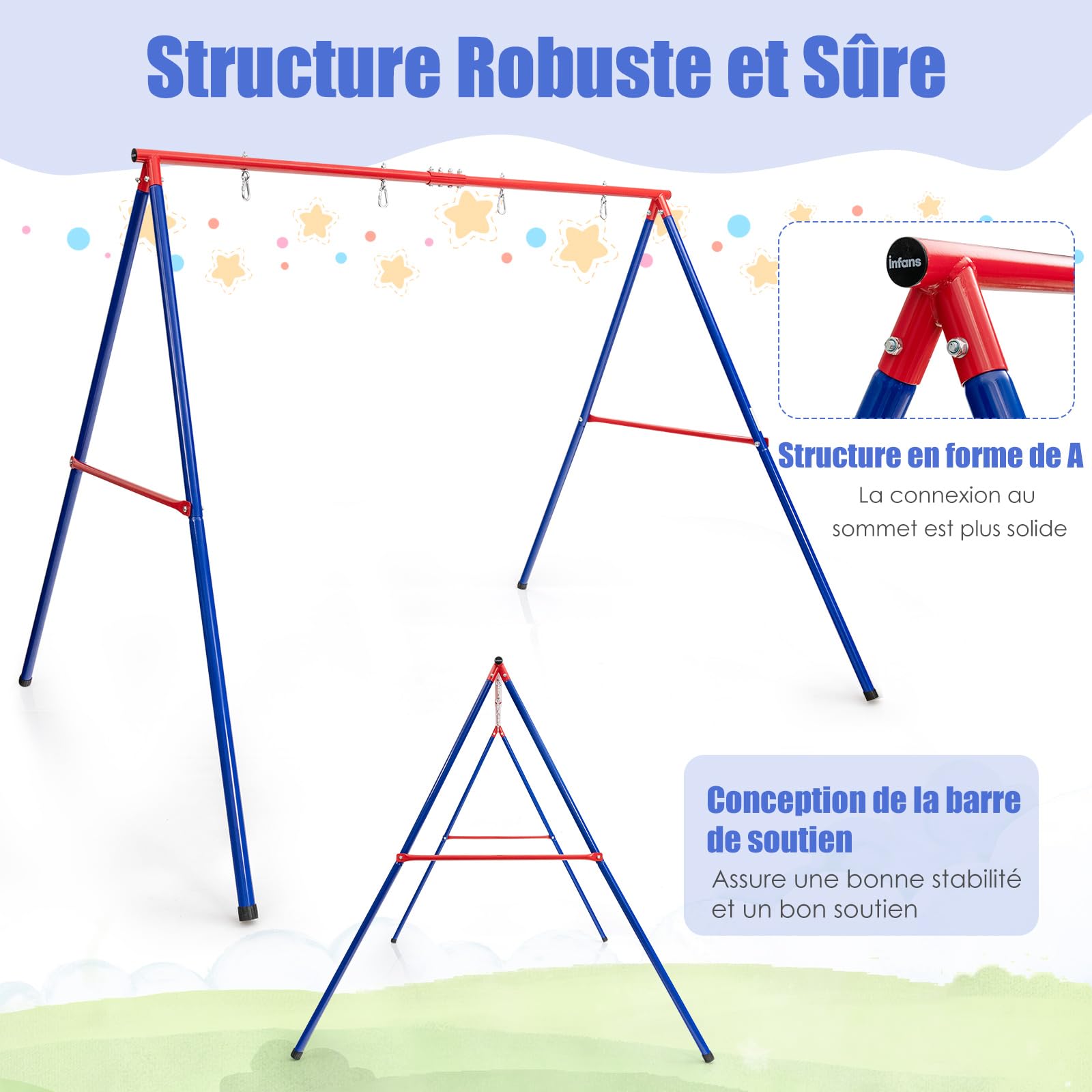 GOPLUS Portique Balançoire Exterieur, Cadre Support de Nid d’Oiseaux pour Adulte et Enfant,Portique Balancoire 2 Places Charge 300KG(Rouge, sans Balançoire)