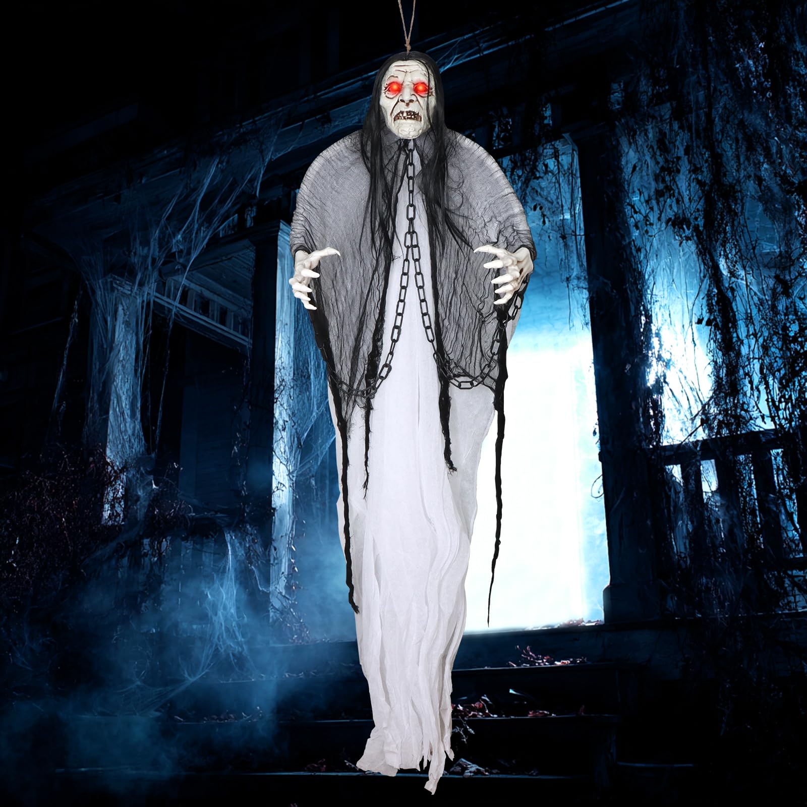 Décoration d'Halloween drapé fantôme blanc en robe longue pour pelouse extérieure