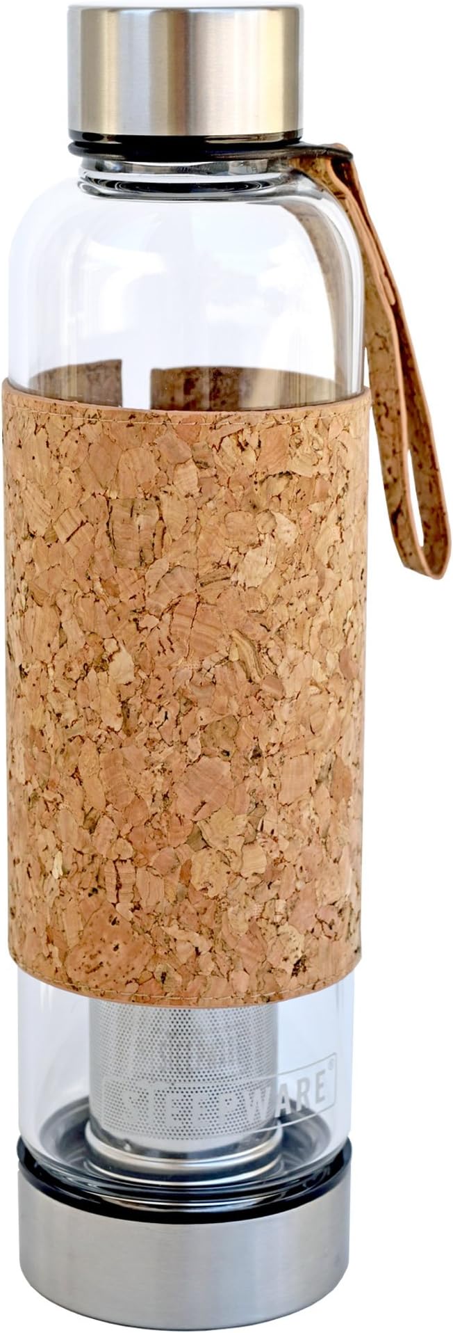 The Tea Spot, Urban Tea Tumbler, Borosilicate Glass Tea Bottle with Stainless Steel Tea Infuser, insulated Natural Cork Sleeve, 16 oz