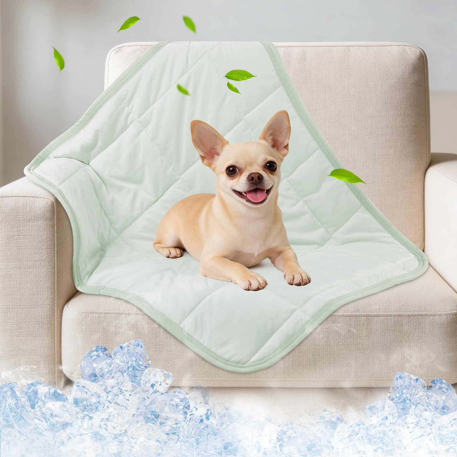 PICK FOR LIFE Dog Cooling Blanket Q-max>0.4 Dog Cat Summer Sofa Bed Cover Crate Cover Washable Pet blanket Double Side Cooling Fiber Lightweight Soft to Touch Dog Blanket Stay Cool,Green 56×71cm